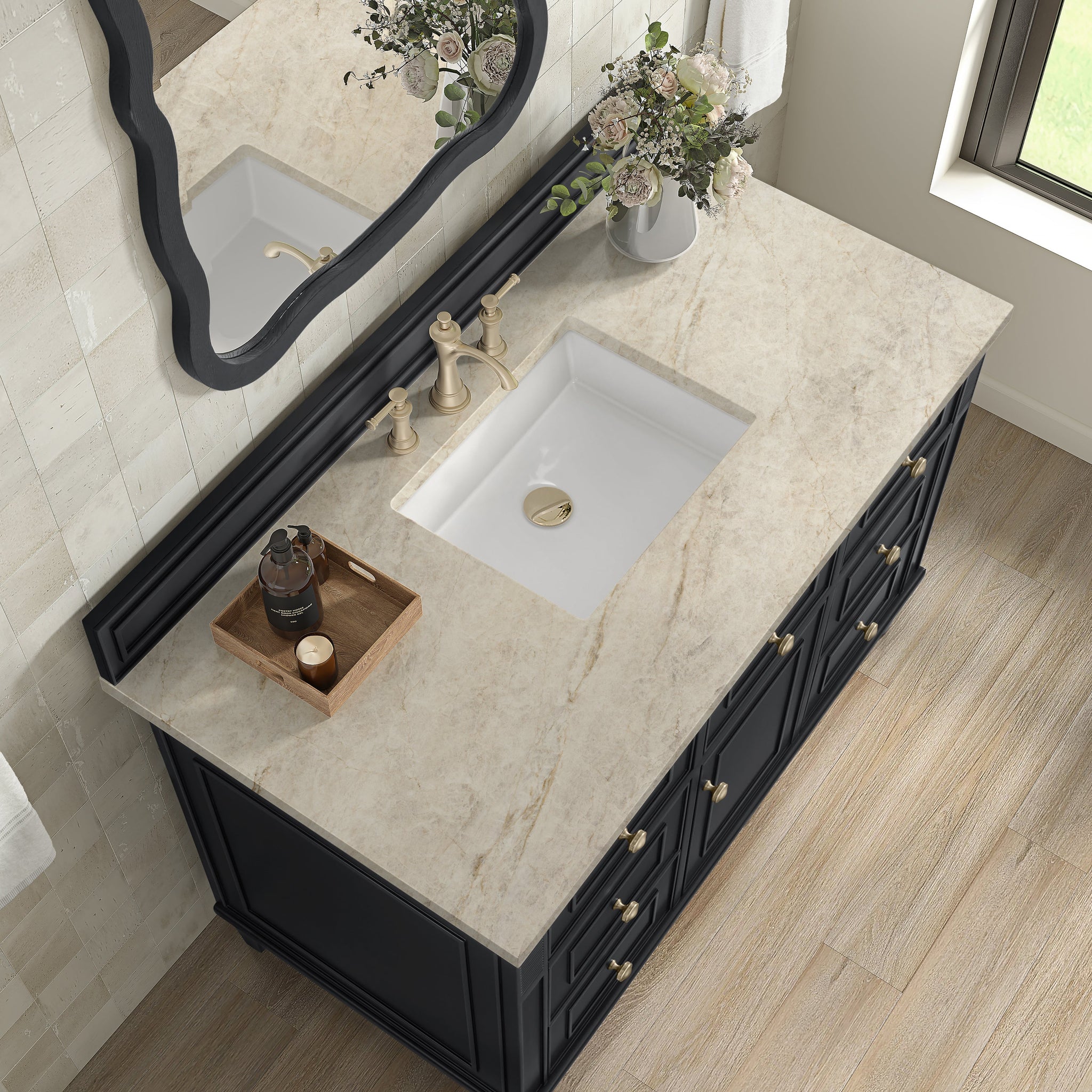James Martin Lorelai 48" Single Bathroom Vanity, Black Onyx with Tajnar countertop