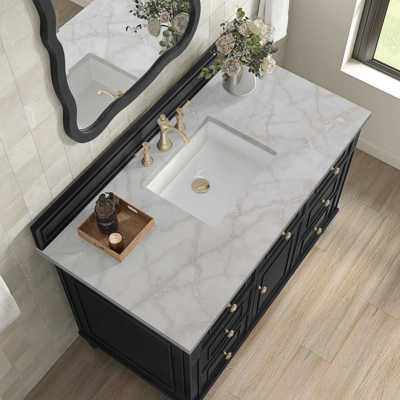 James Martin Lorelai 48" Single Bathroom Vanity, Black Onyx with Victorian Silver countertop