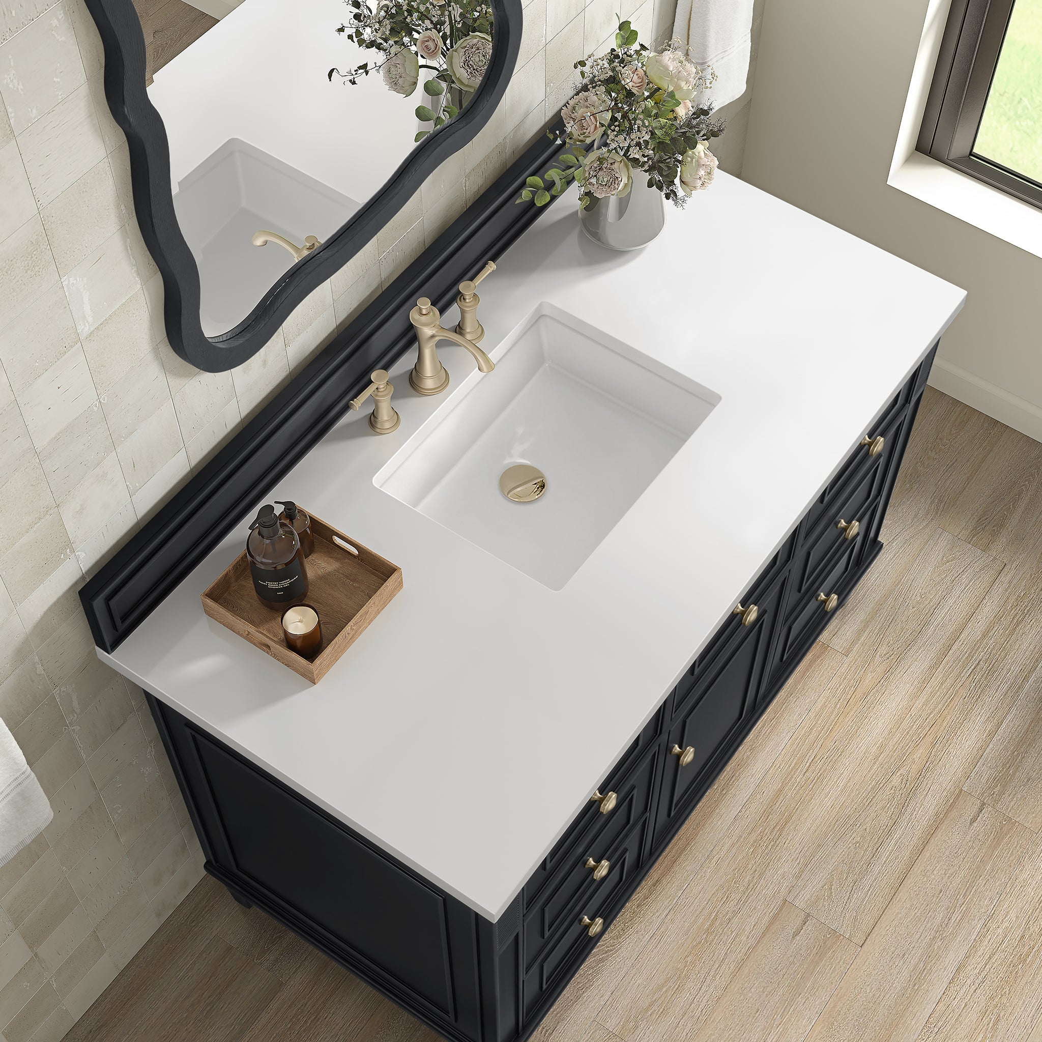 James Martin Lorelai 48" Single Bathroom Vanity, Black Onyx with White Zeus countertop
