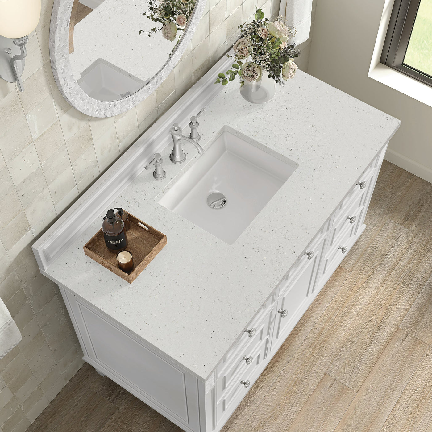 James Martin Lorelai 48" Single Bathroom Vanity, Bright White with Lime Delight countertop