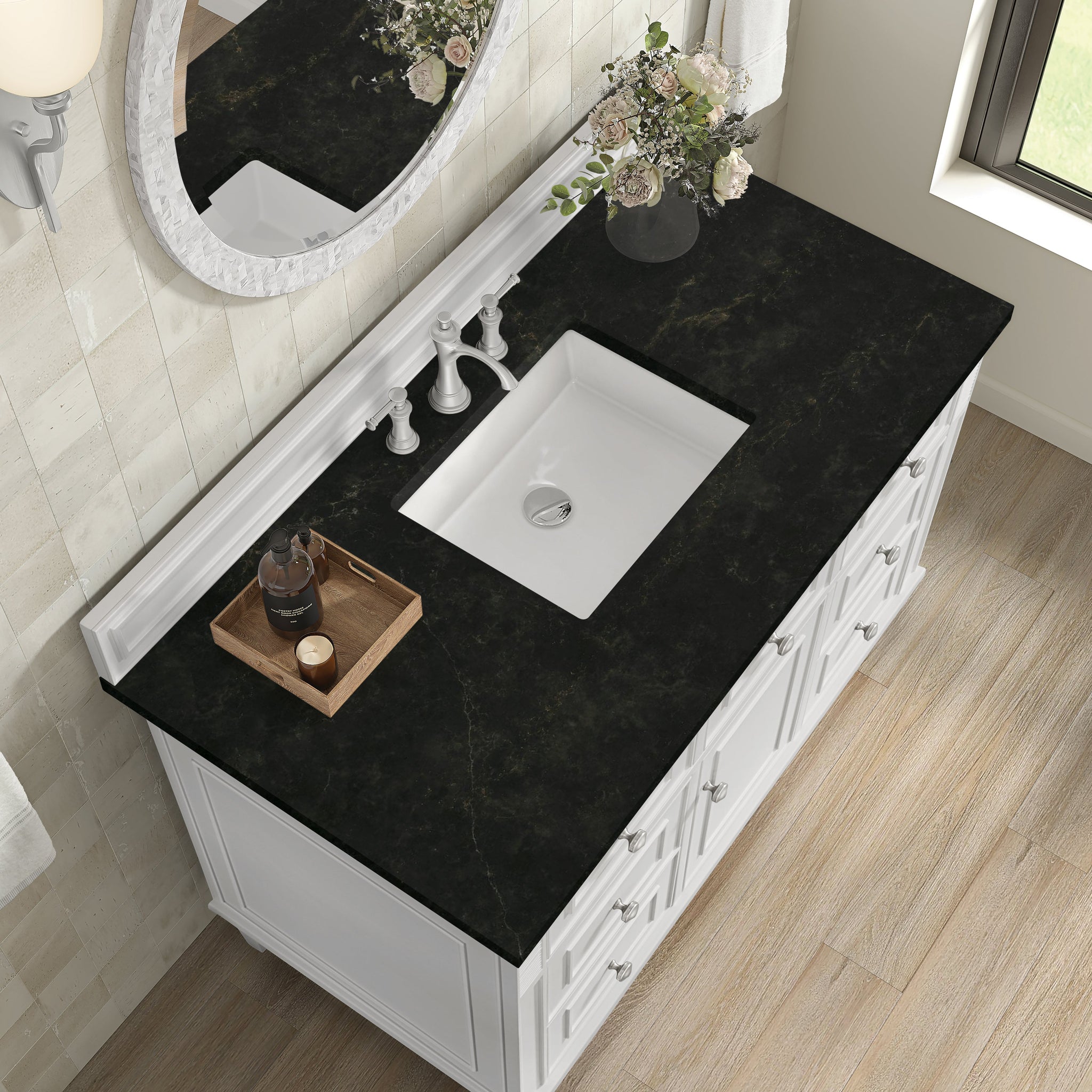 James Martin Lorelai 48" Single Bathroom Vanity, Bright White with Phantome countertop