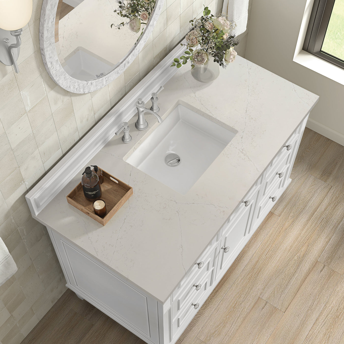 James Martin Lorelai 48" Single Bathroom Vanity, Bright White with Siberian countertop