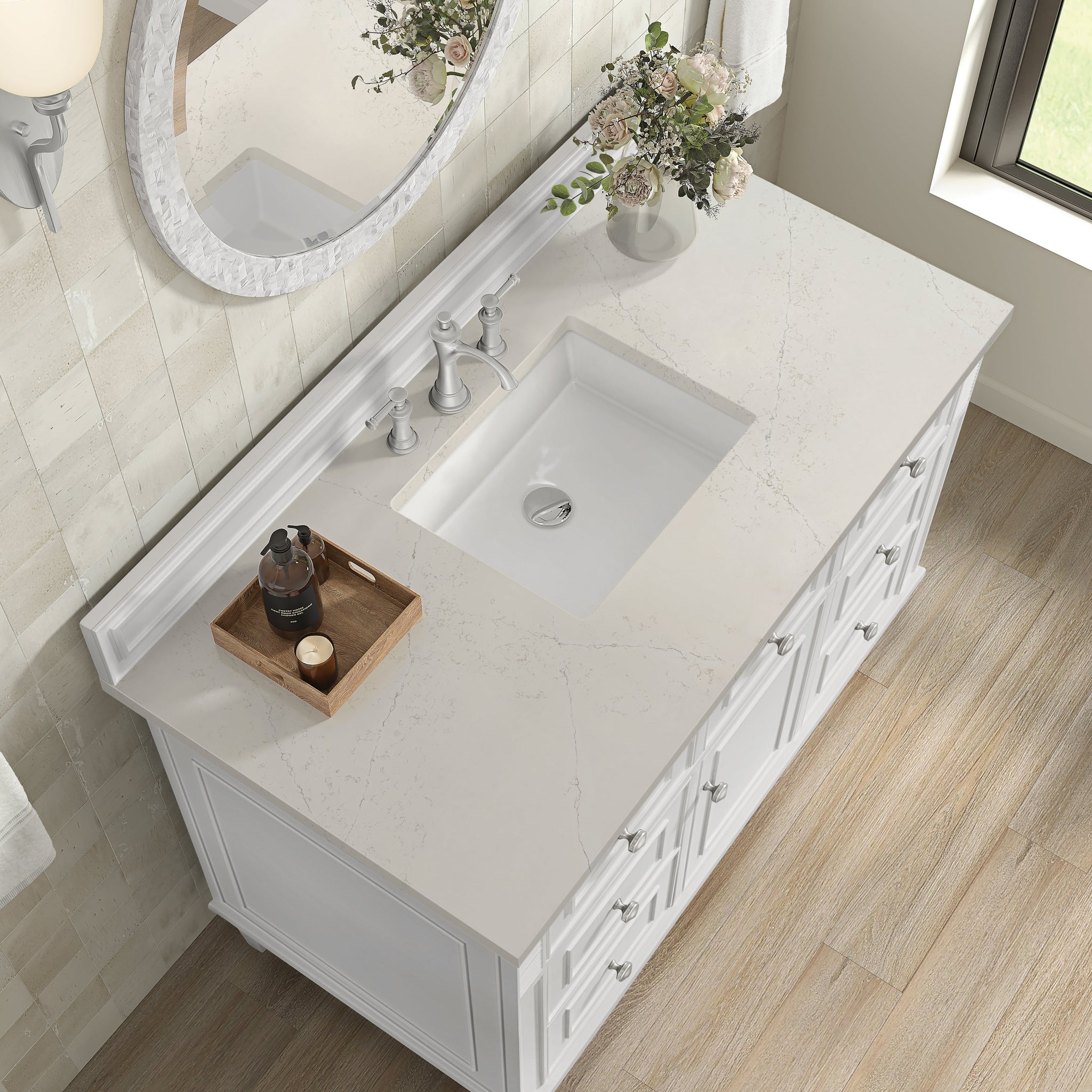 James Martin Lorelai 48" Single Bathroom Vanity, Bright White with Siberian countertop