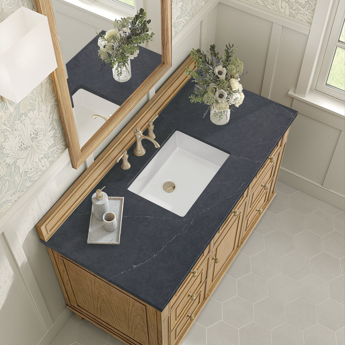James Martin Lorelai 48" Single Bathroom Vanity, Light Natural Oak with Charcoal Soapstone countertop