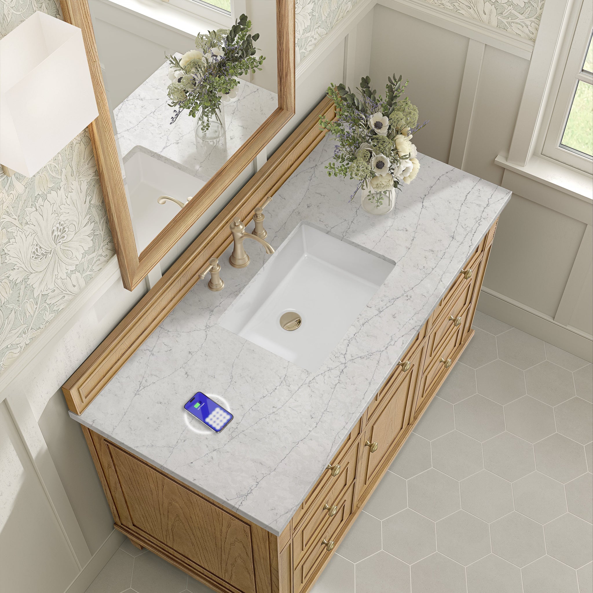 James Martin Lorelai 48" Single Bathroom Vanity, Light Natural Oak with Eternal Jasmine Pearl (FreePower) countertop