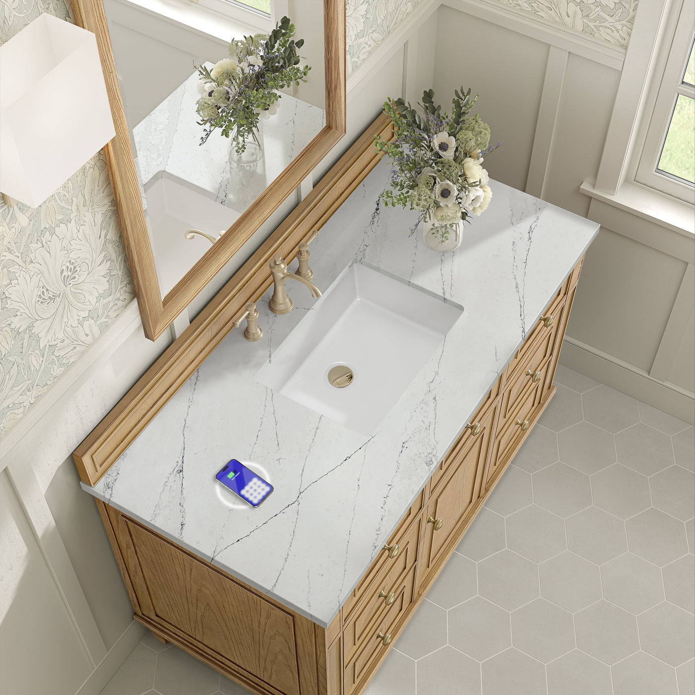 James Martin Lorelai 48" Single Bathroom Vanity, Light Natural Oak with Ethereal Noctis (FreePower) countertop