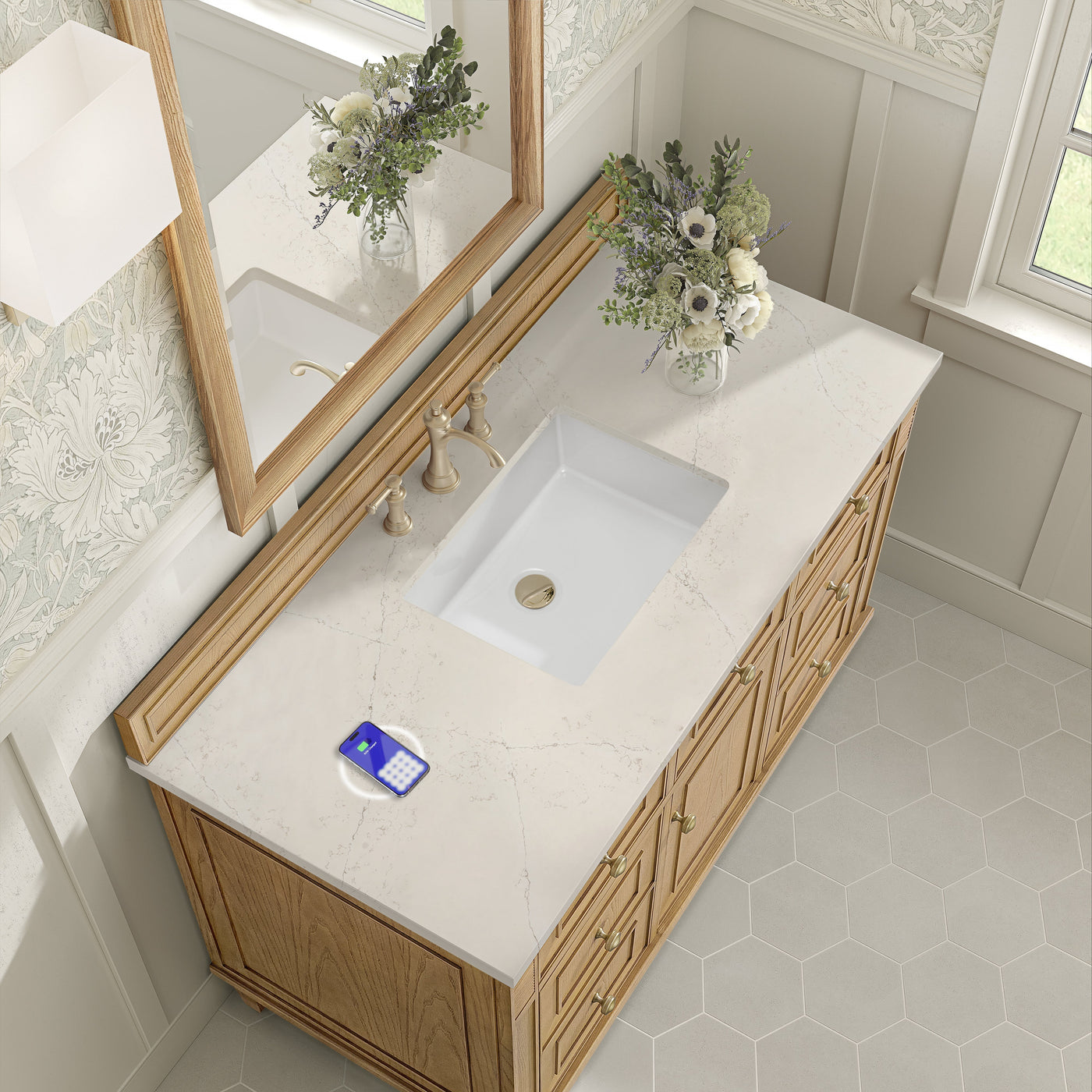 James Martin Lorelai 48" Single Bathroom Vanity, Light Natural Oak with Siberian (FreePower) countertop