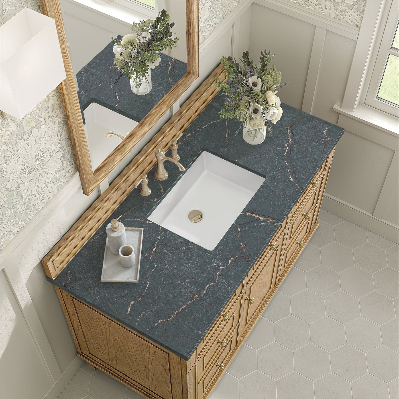 James Martin Lorelai 48" Single Bathroom Vanity, Light Natural Oak with Parisien Bleu countertop