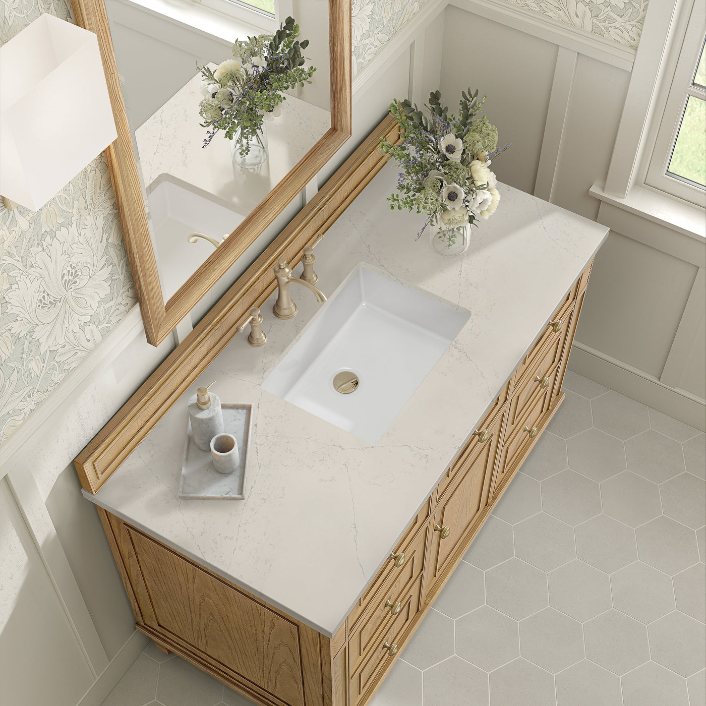 James Martin Lorelai 48" Single Bathroom Vanity, Light Natural Oak with Siberian countertop