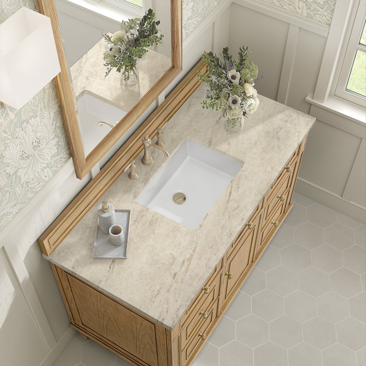 James Martin Lorelai 48" Single Bathroom Vanity, Light Natural Oak with Tajnar countertop