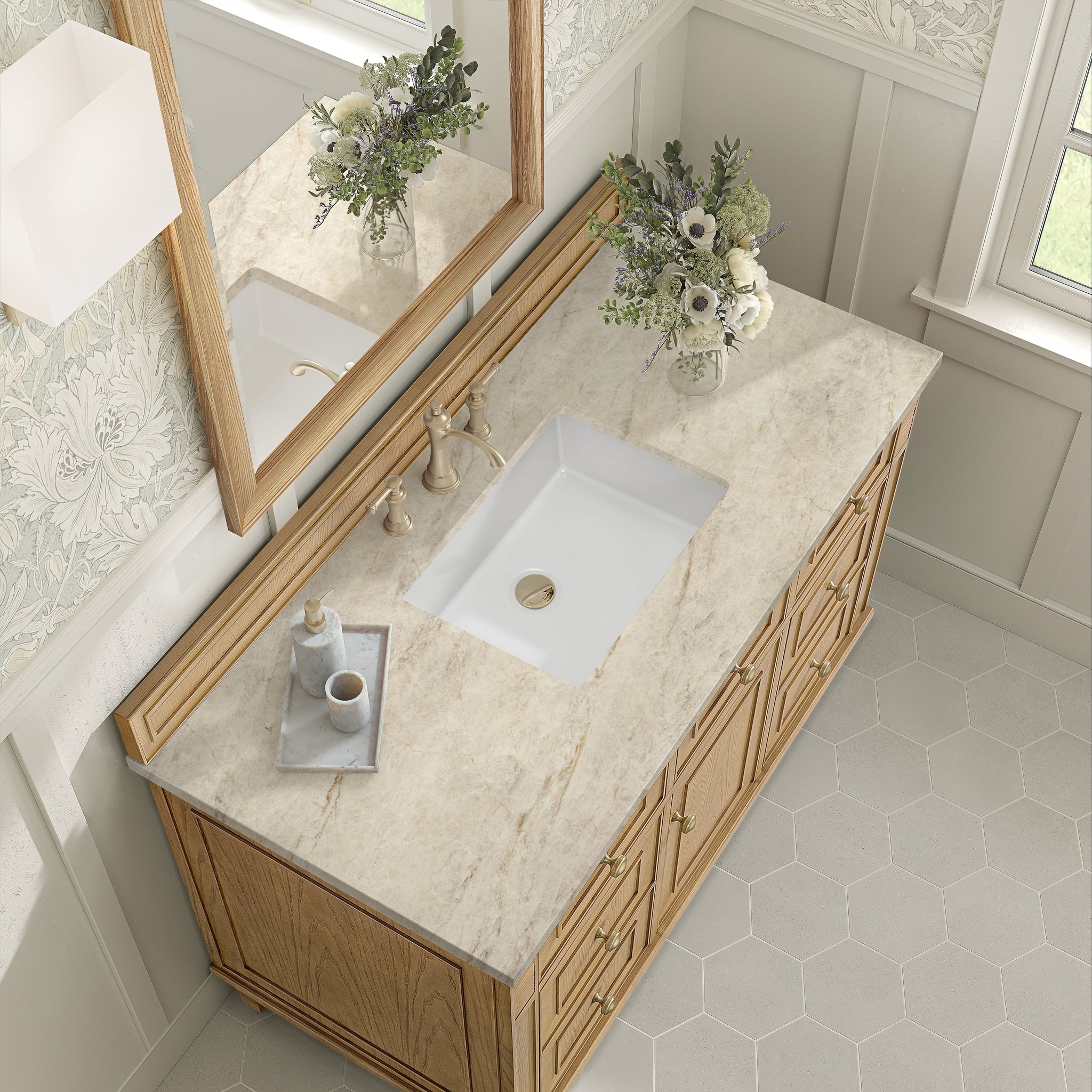 James Martin Lorelai 48" Single Bathroom Vanity, Light Natural Oak with Tajnar countertop