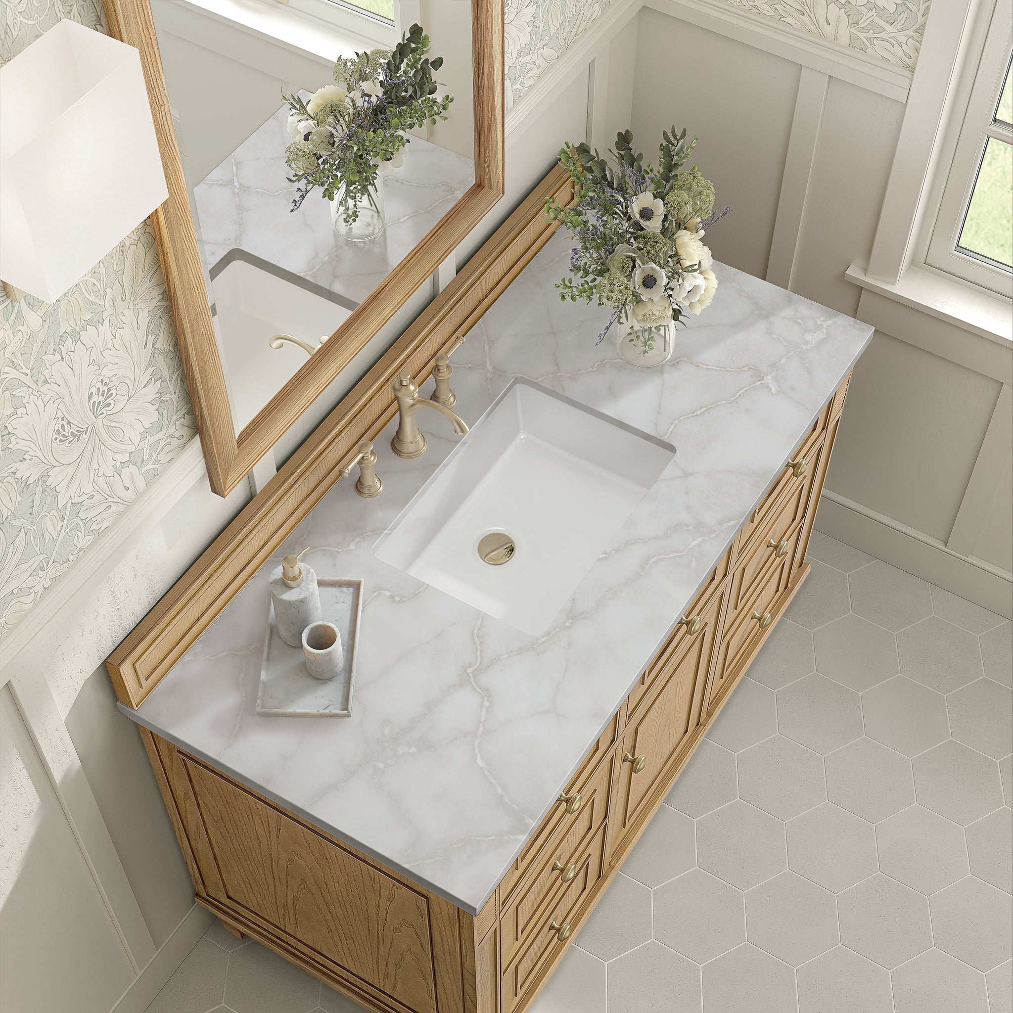 James Martin Lorelai 48" Single Bathroom Vanity, Light Natural Oak with Victorian Silver countertop