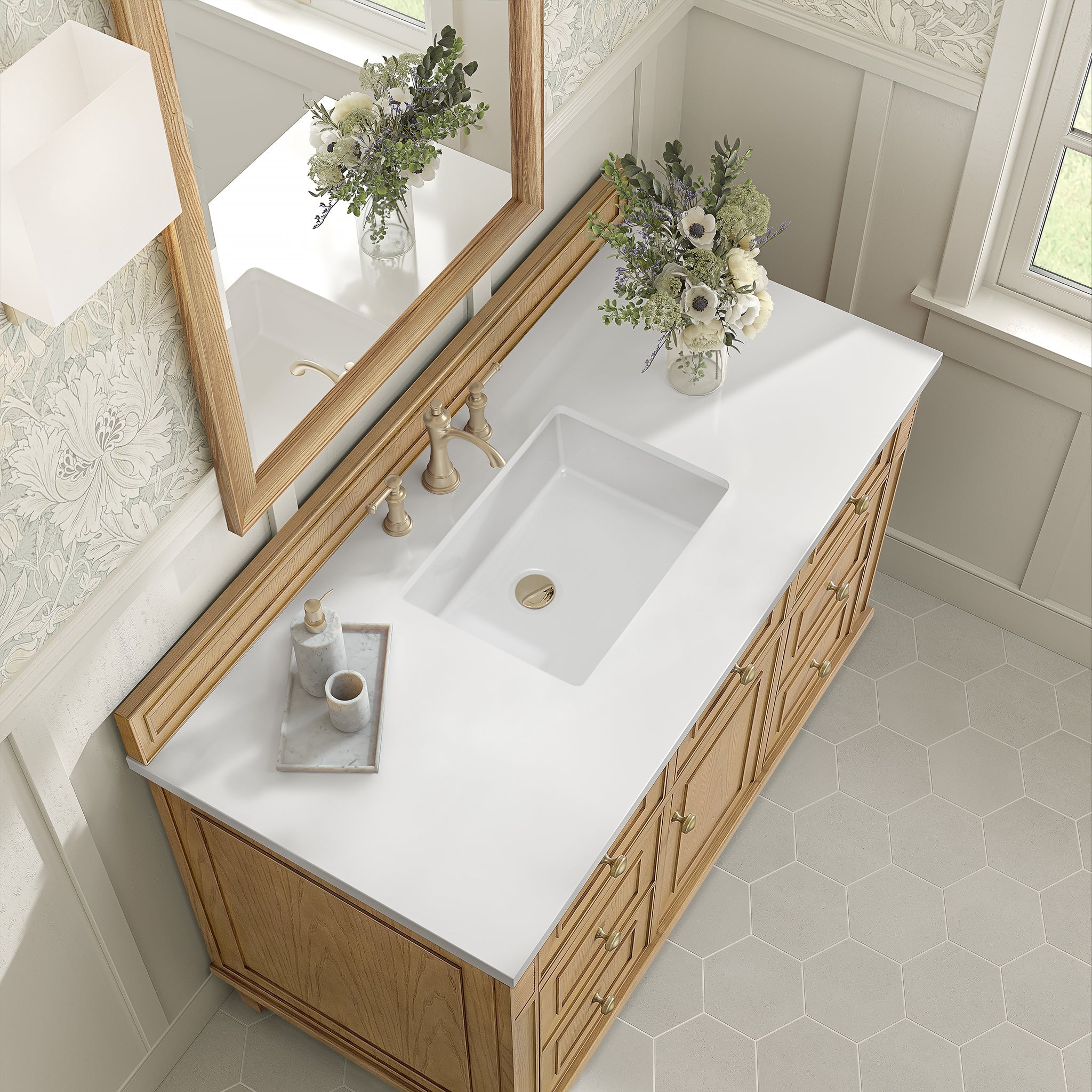 James Martin Lorelai 48" Single Bathroom Vanity, Light Natural Oak with White Zeus countertop