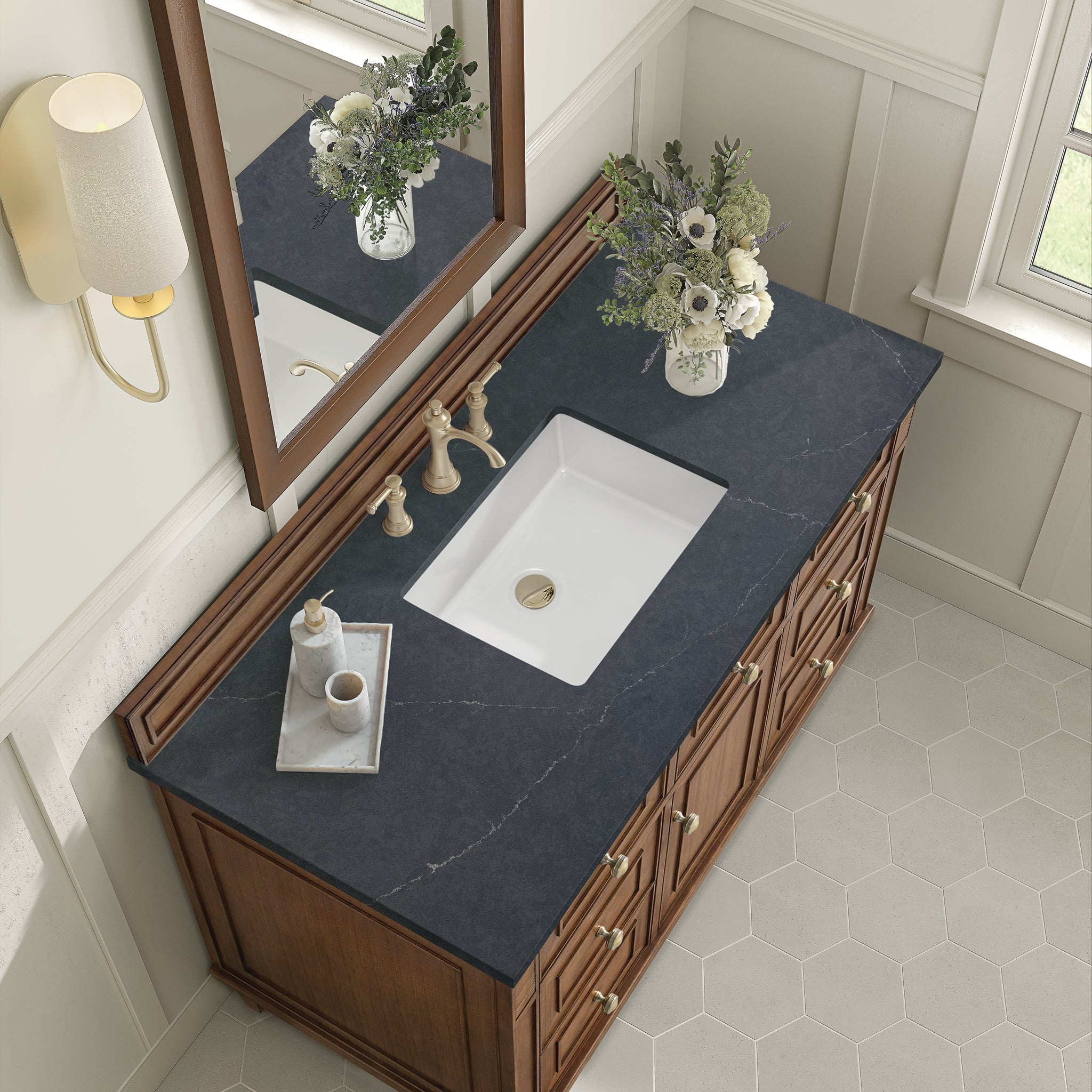 James Martin Lorelai 48" Single Bathroom Vanity, Mid-Century Walnut with Charcoal Soapstone countertop