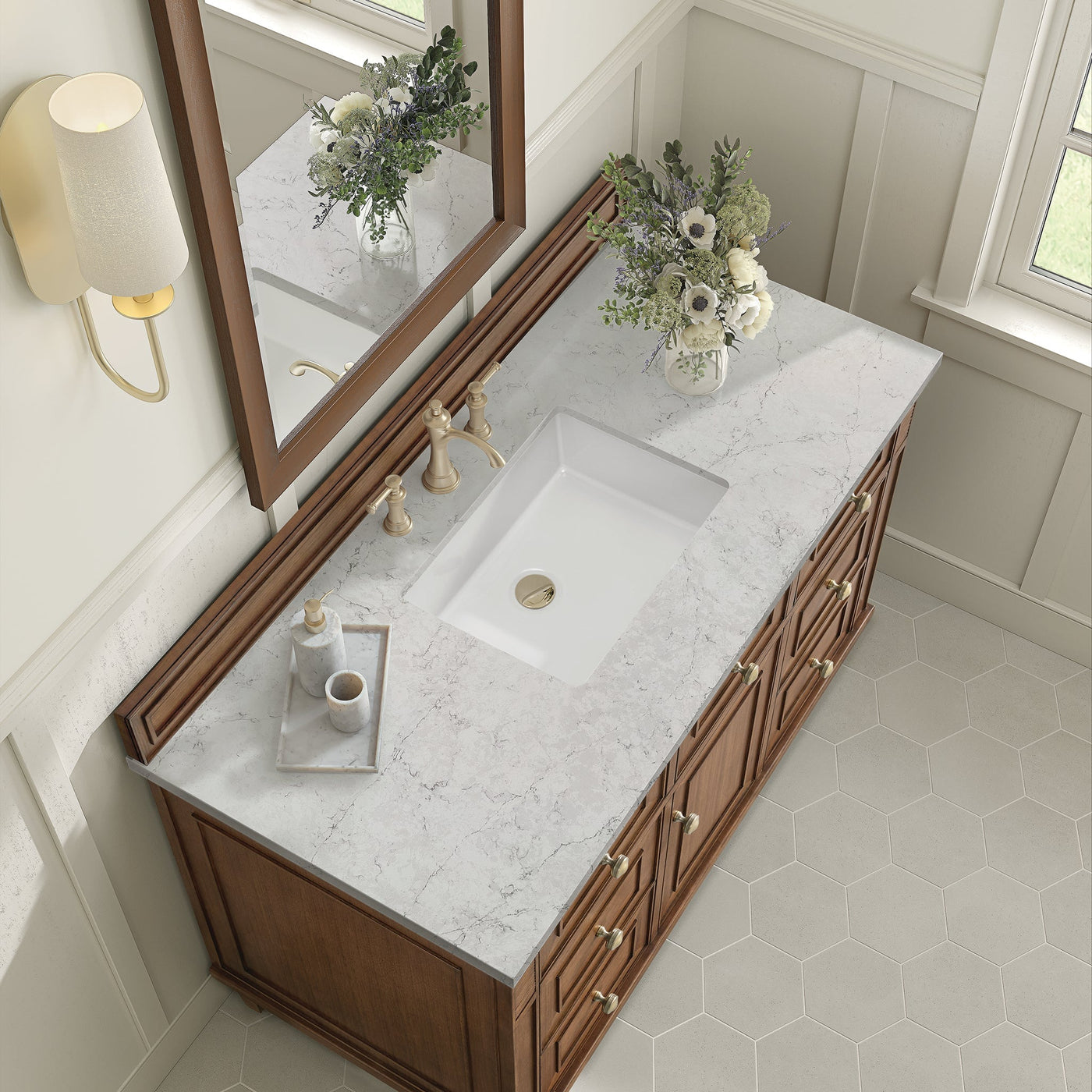 James Martin Lorelai 48" Single Bathroom Vanity, Mid-Century Walnut with Eternal Jasmine Pearl countertop