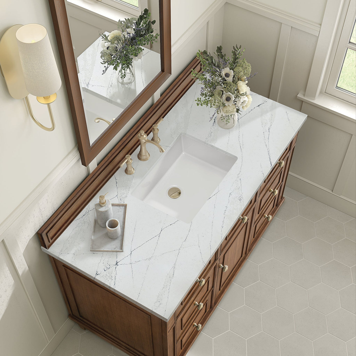 James Martin Lorelai 48" Single Bathroom Vanity, Mid-Century Walnut with Ethereal Noctis countertop