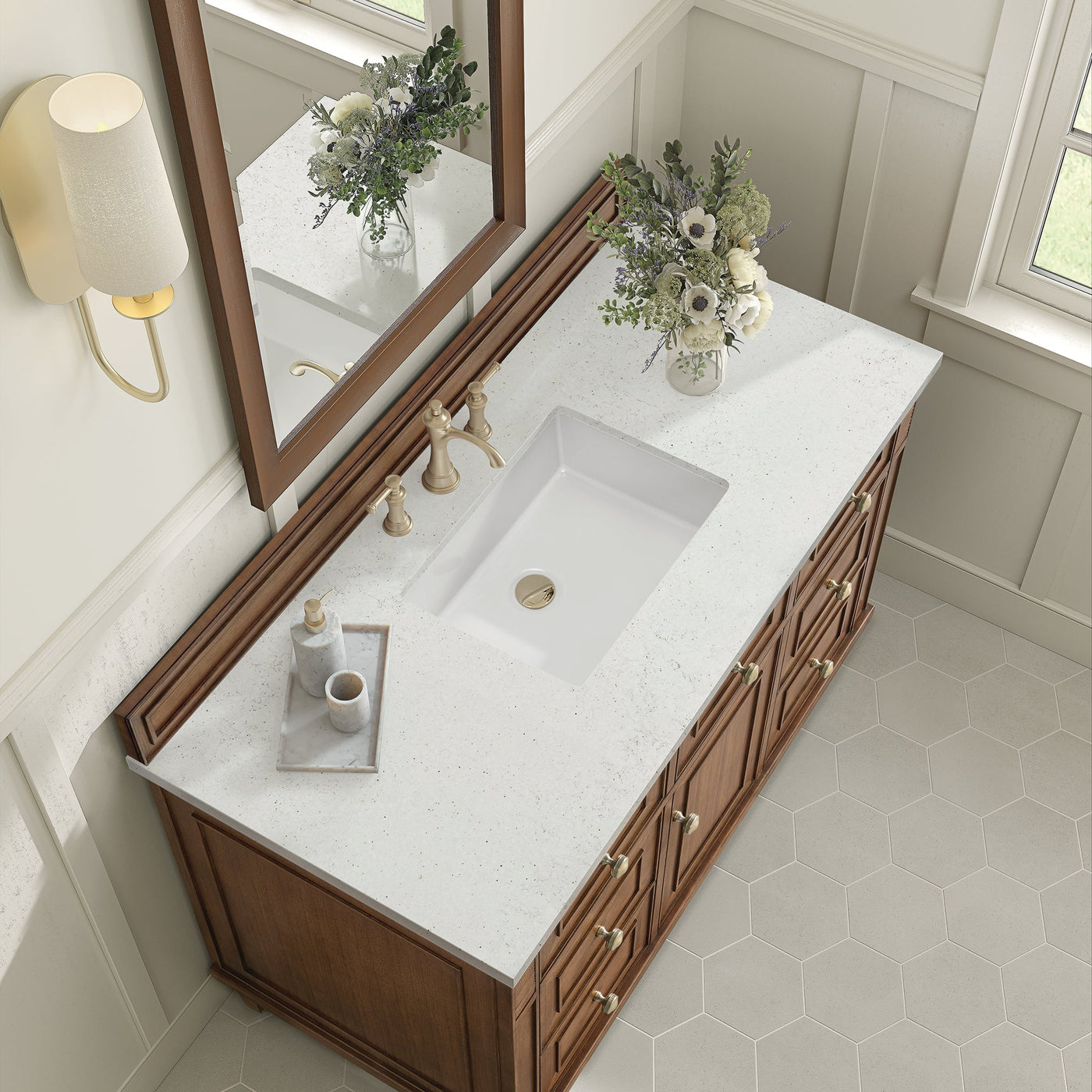 James Martin Lorelai 48" Single Bathroom Vanity, Mid-Century Walnut with Lime Delight countertop