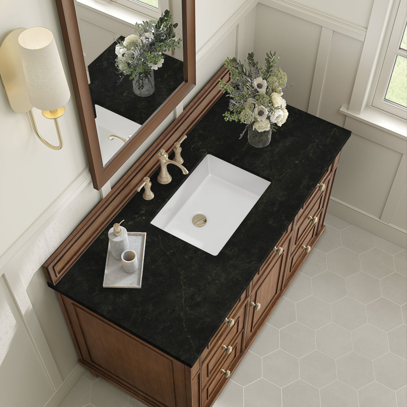 James Martin Lorelai 48" Single Bathroom Vanity, Mid-Century Walnut with Phantome countertop