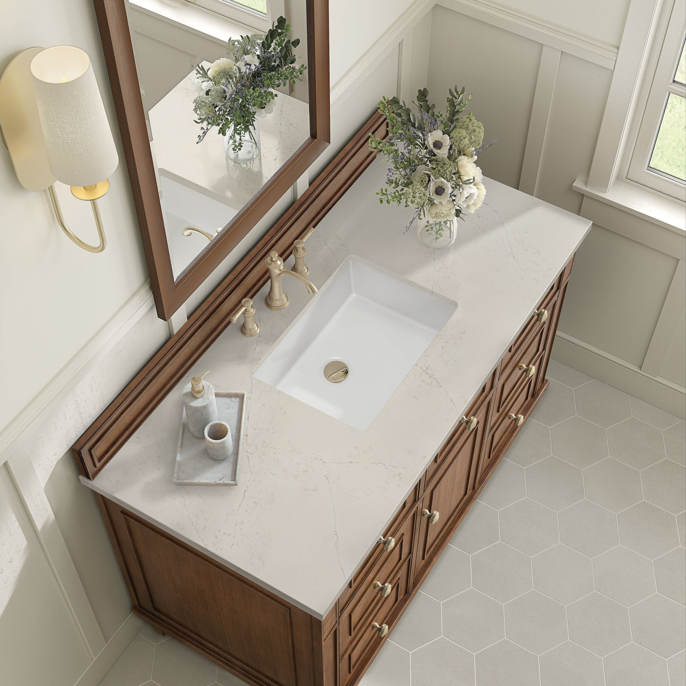 James Martin Lorelai 48" Single Bathroom Vanity, Mid-Century Walnut with Siberian countertop