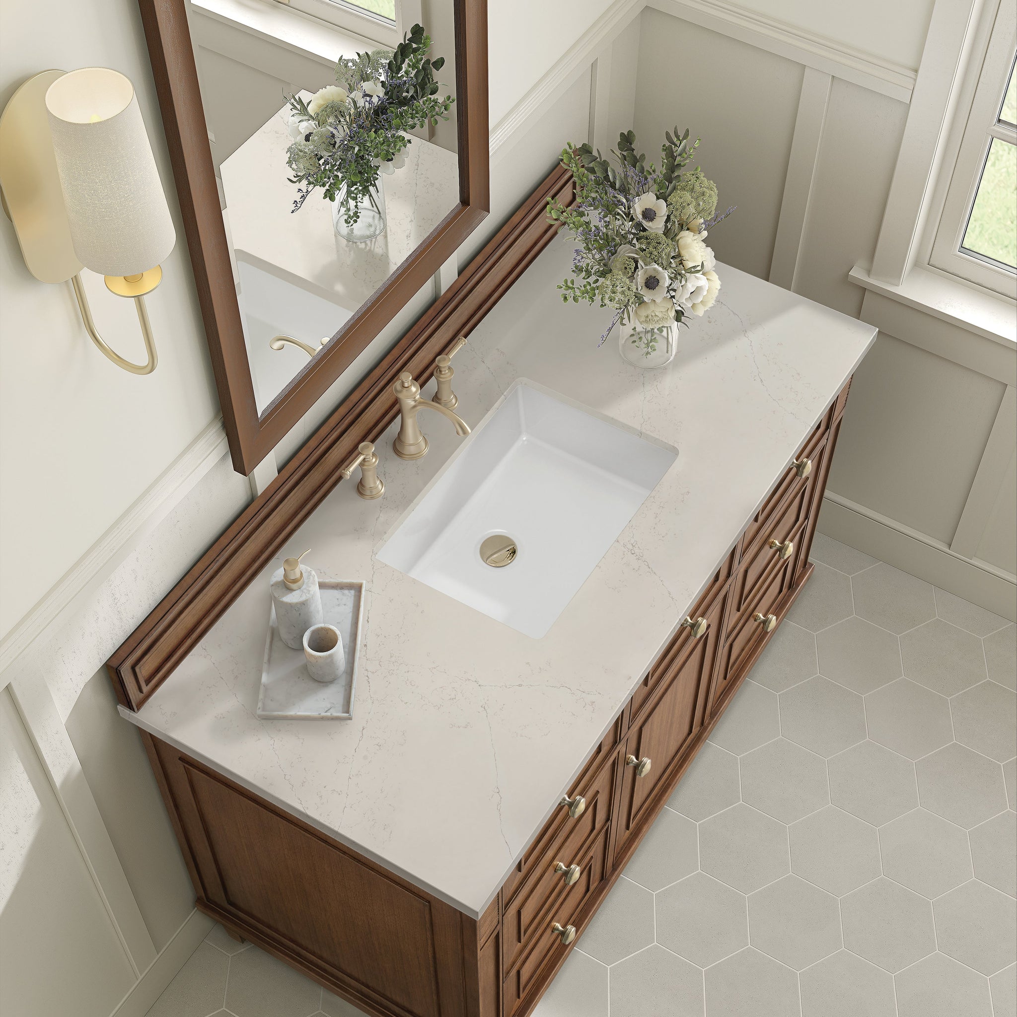 James Martin Lorelai 48" Single Bathroom Vanity, Mid-Century Walnut with Siberian countertop
