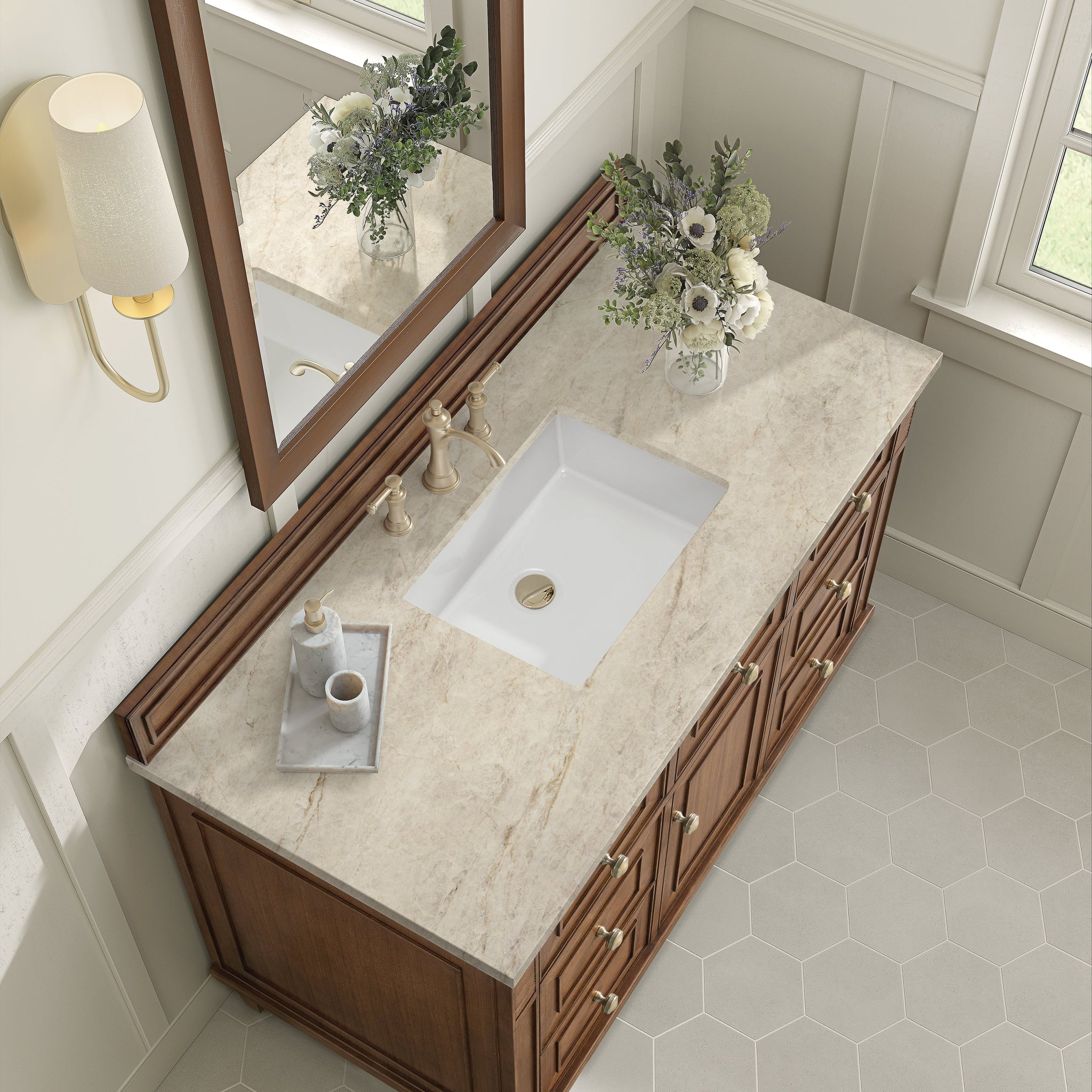 James Martin Lorelai 48" Single Bathroom Vanity, Mid-Century Walnut with Tajnar countertop