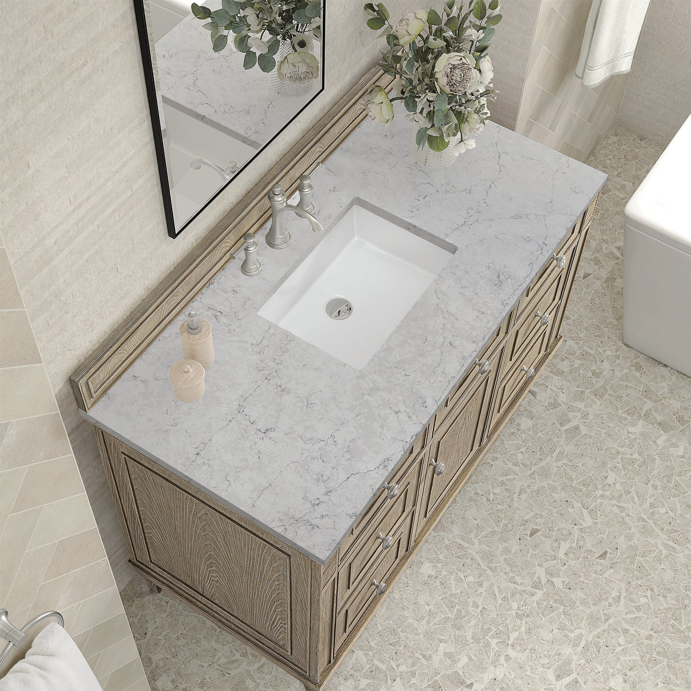 James Martin Lorelai 48" Single Bathroom Vanity, Whitewashed Oak with Eternal Jasmine Pearl countertop