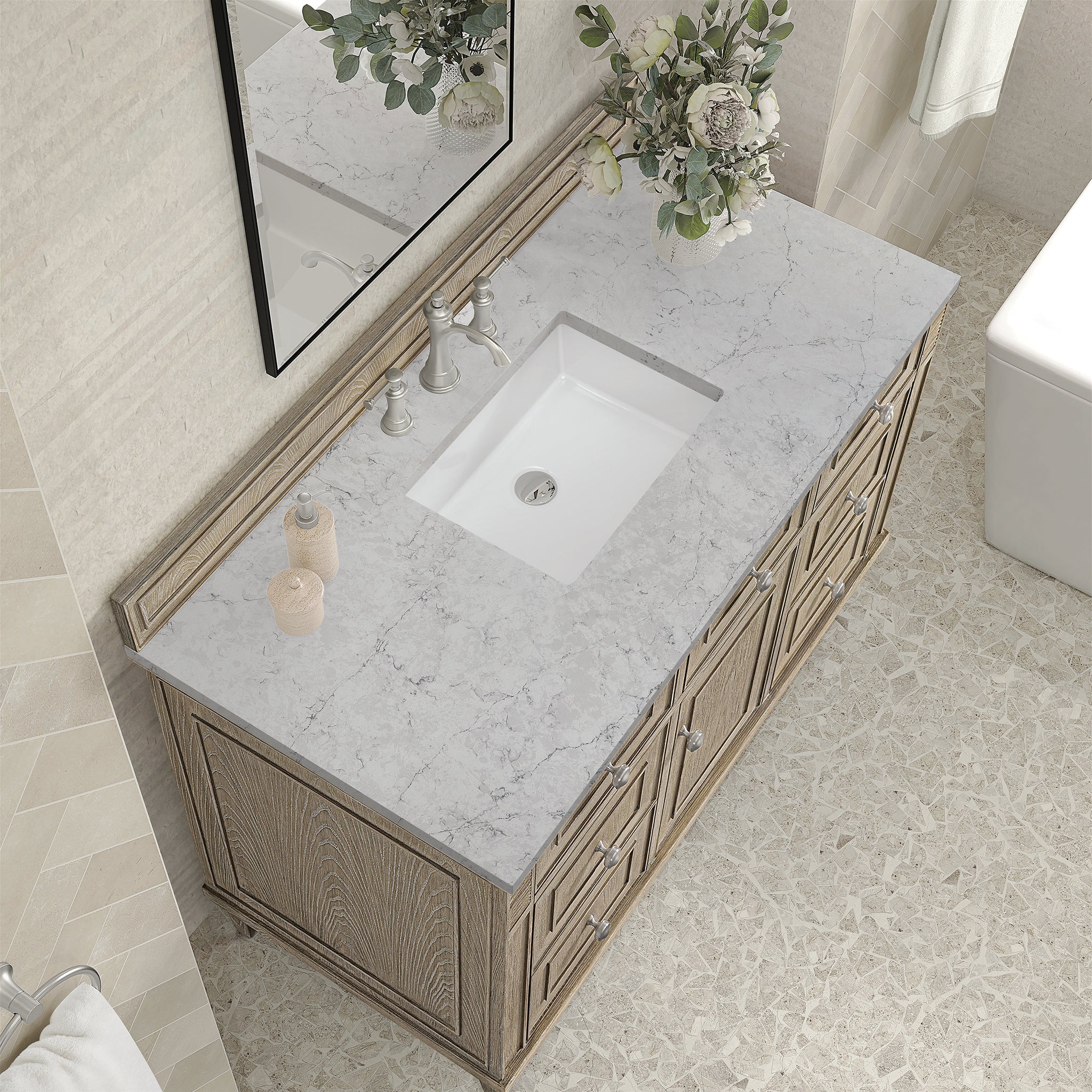 James Martin Lorelai 48" Single Bathroom Vanity, Whitewashed Oak with Eternal Jasmine Pearl countertop