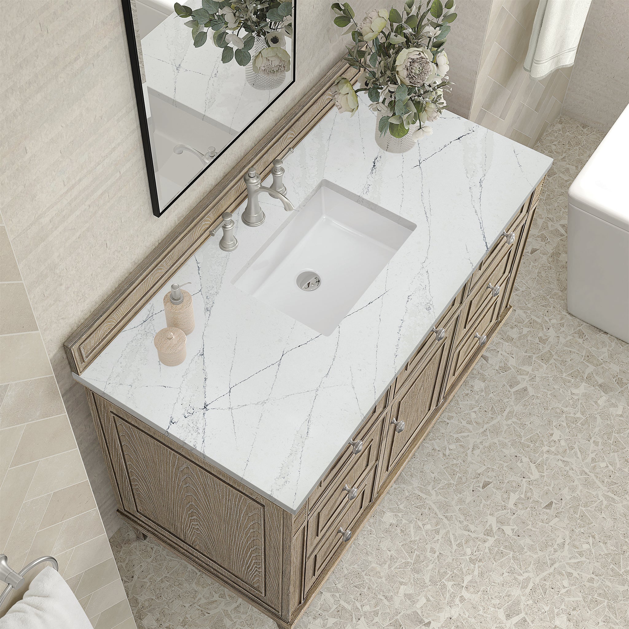 James Martin Lorelai 48" Single Bathroom Vanity, Whitewashed Oak with Ethereal Noctis countertop