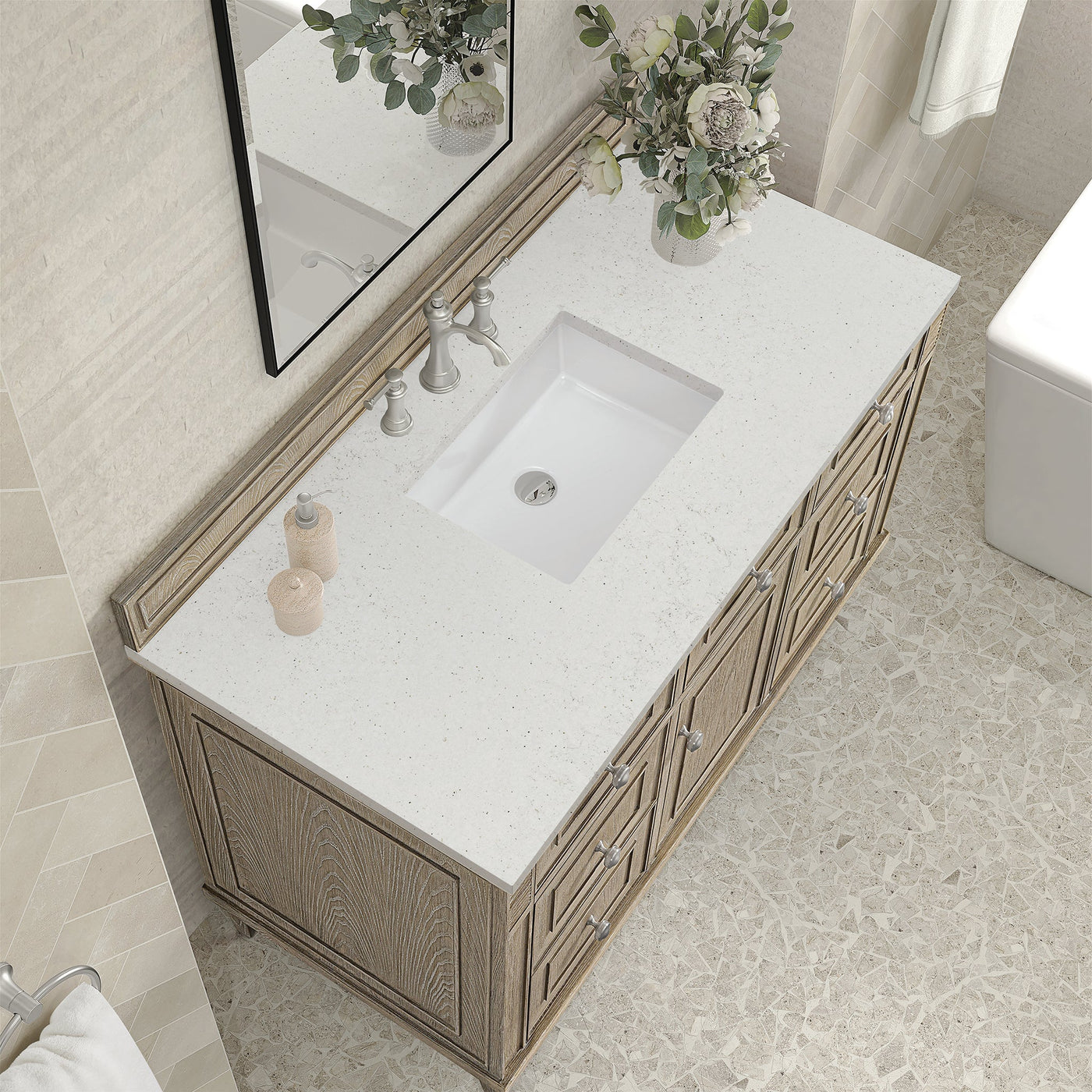 James Martin Lorelai 48" Single Bathroom Vanity, Whitewashed Oak with Lime Delight countertop