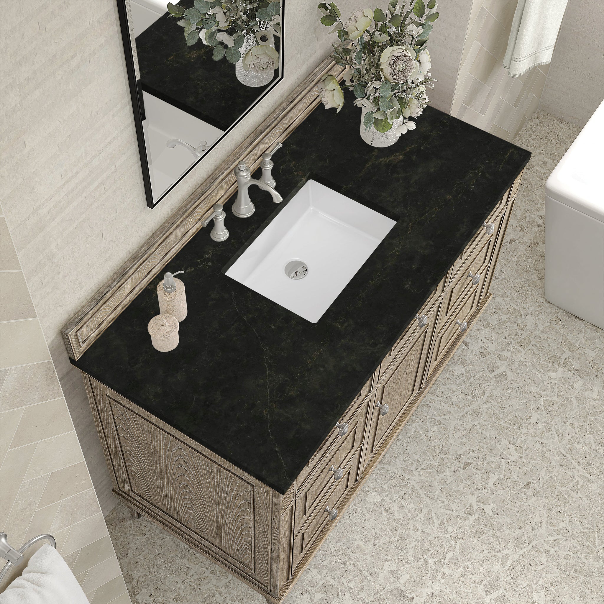 James Martin Lorelai 48" Single Bathroom Vanity, Whitewashed Oak with Phantome countertop