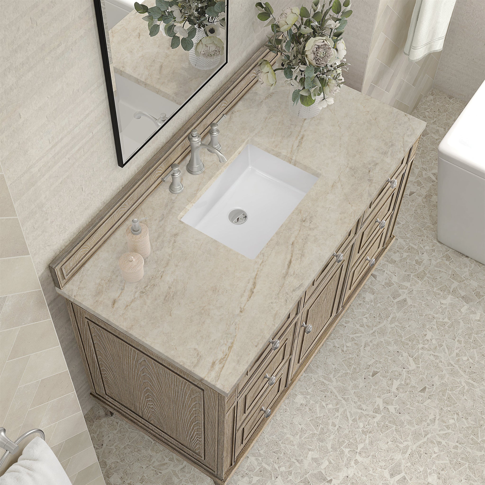 James Martin Lorelai 48" Single Bathroom Vanity, Whitewashed Oak with Tajnar countertop