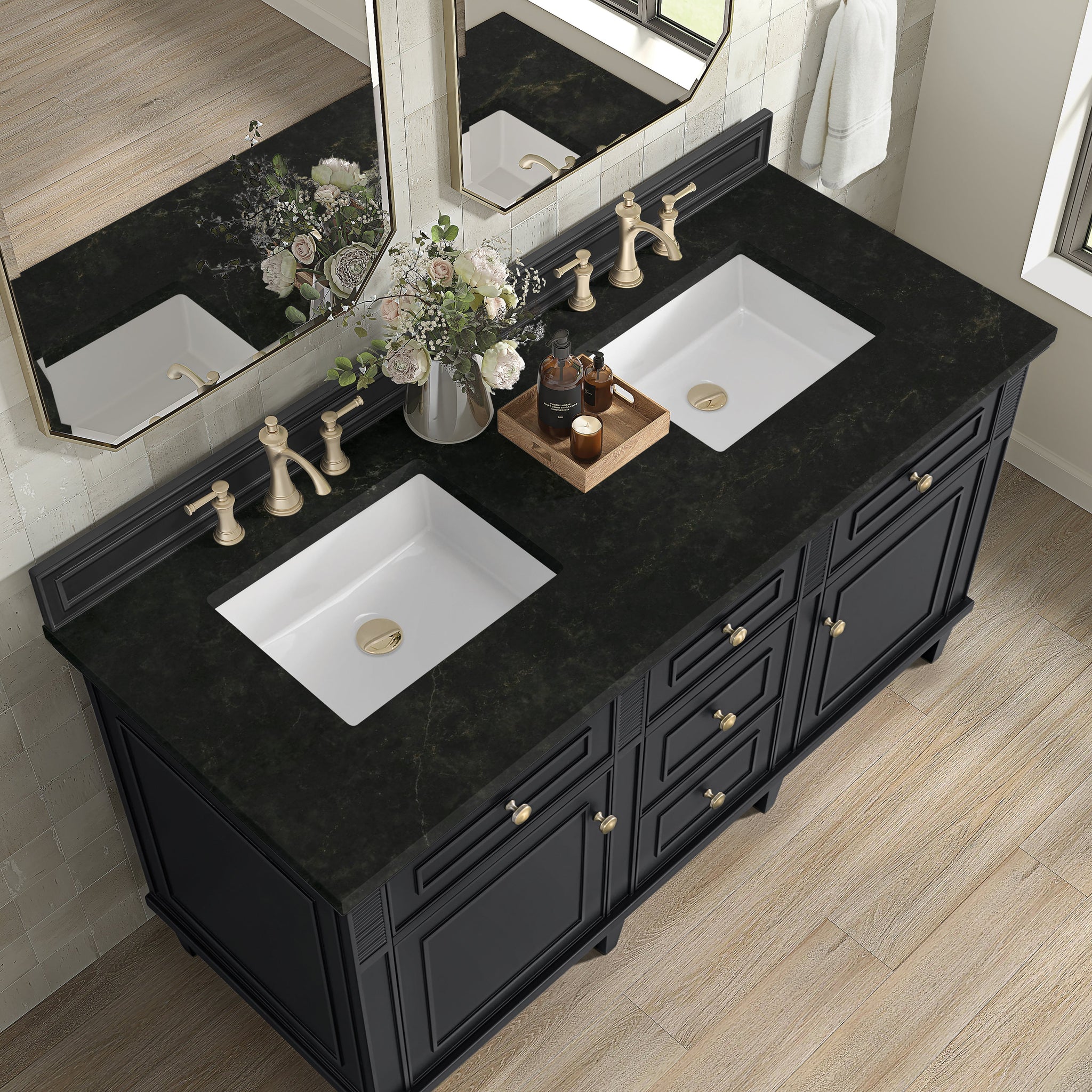 James Martin Lorelai 60" Double Bathroom Vanity, Black Onyx with Phantome countertop