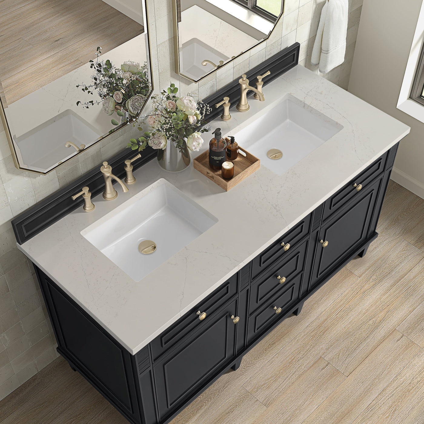 James Martin Lorelai 60" Double Bathroom Vanity, Black Onyx with Siberian countertop