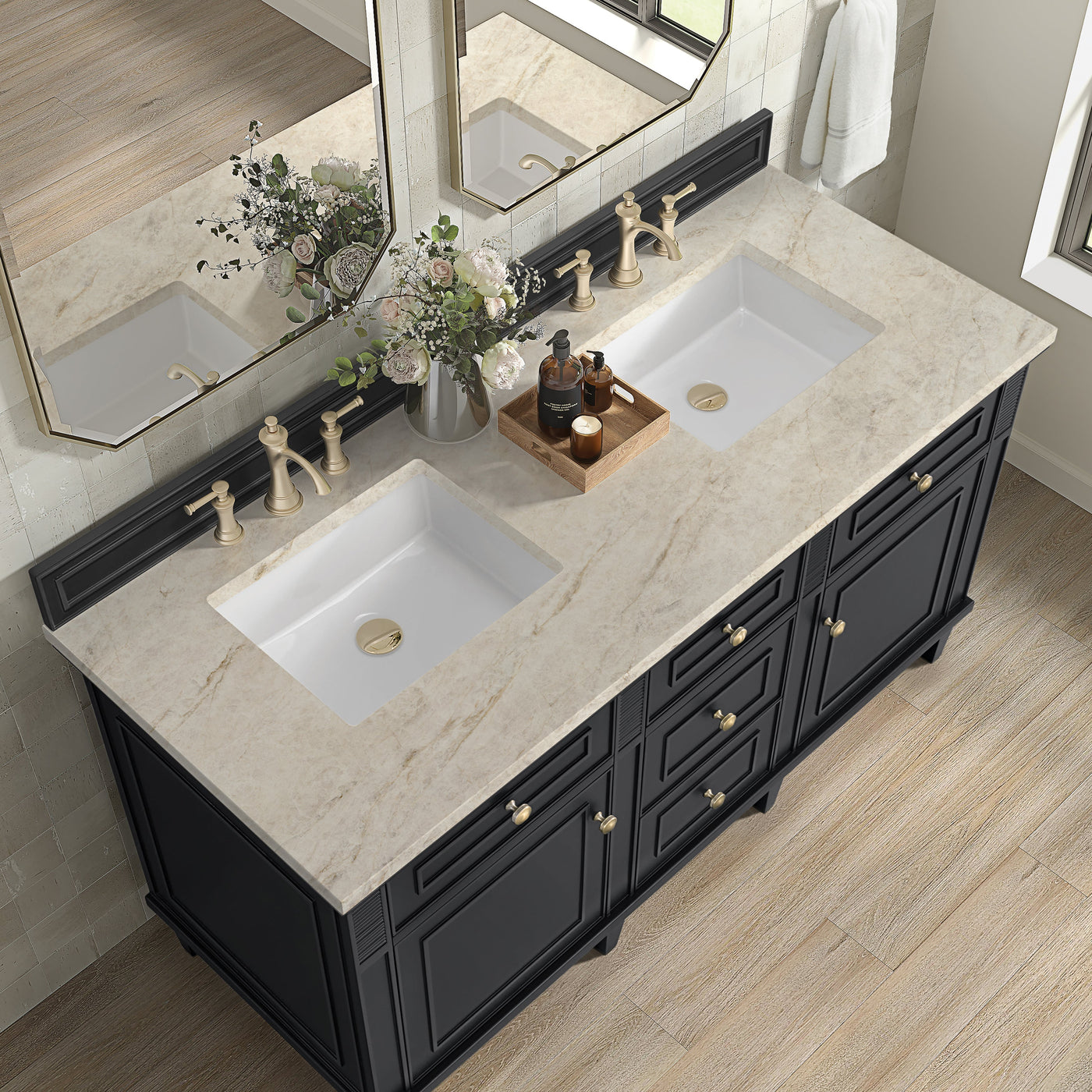 James Martin Lorelai 60" Double Bathroom Vanity, Black Onyx with Tajnar countertop