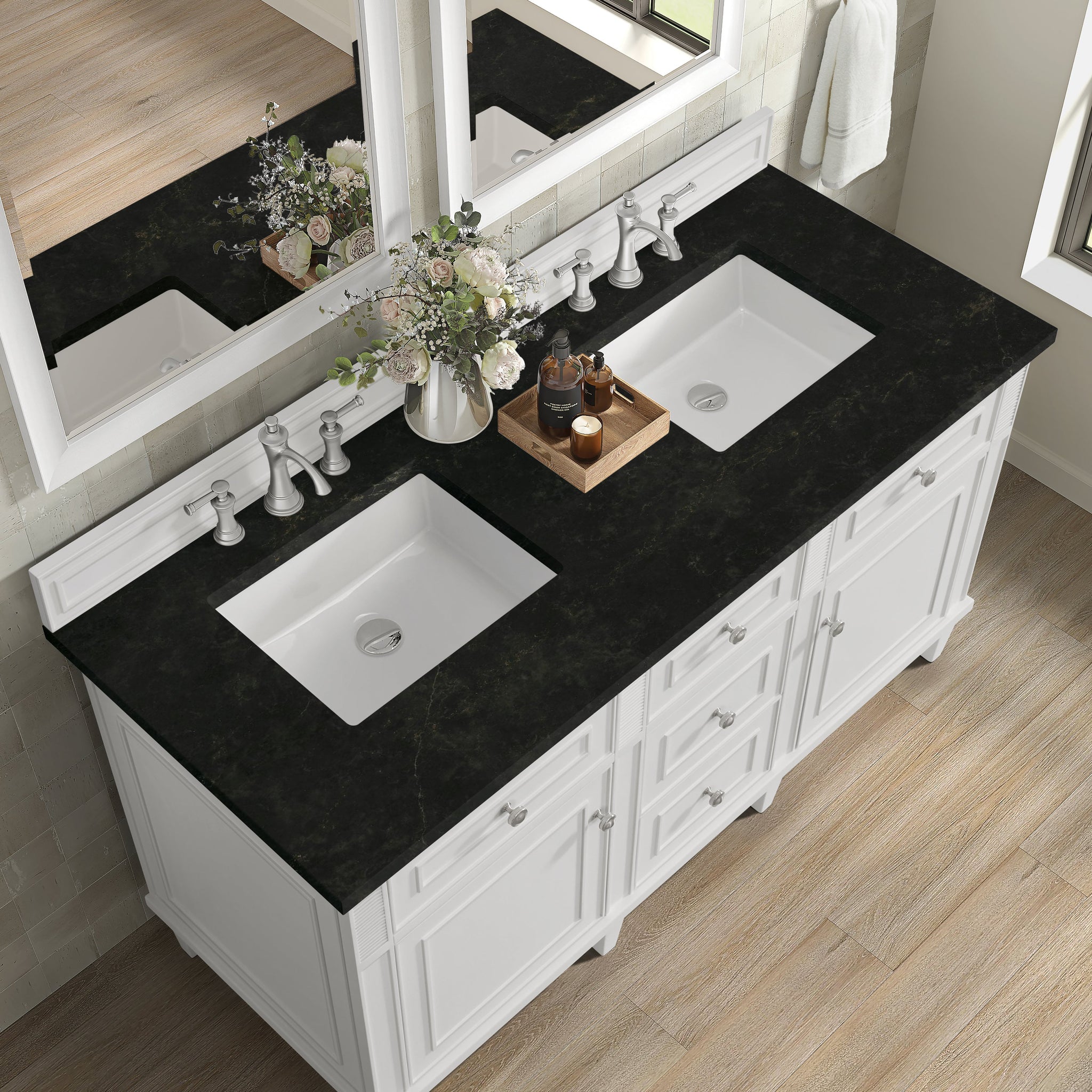 James Martin Lorelai 60" Double Bathroom Vanity, Bright White with Phantome countertop