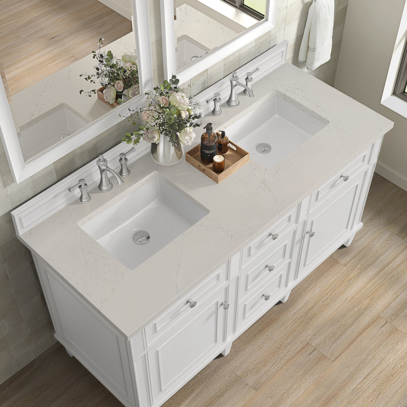 James Martin Lorelai 60" Double Bathroom Vanity, Bright White with Siberian countertop