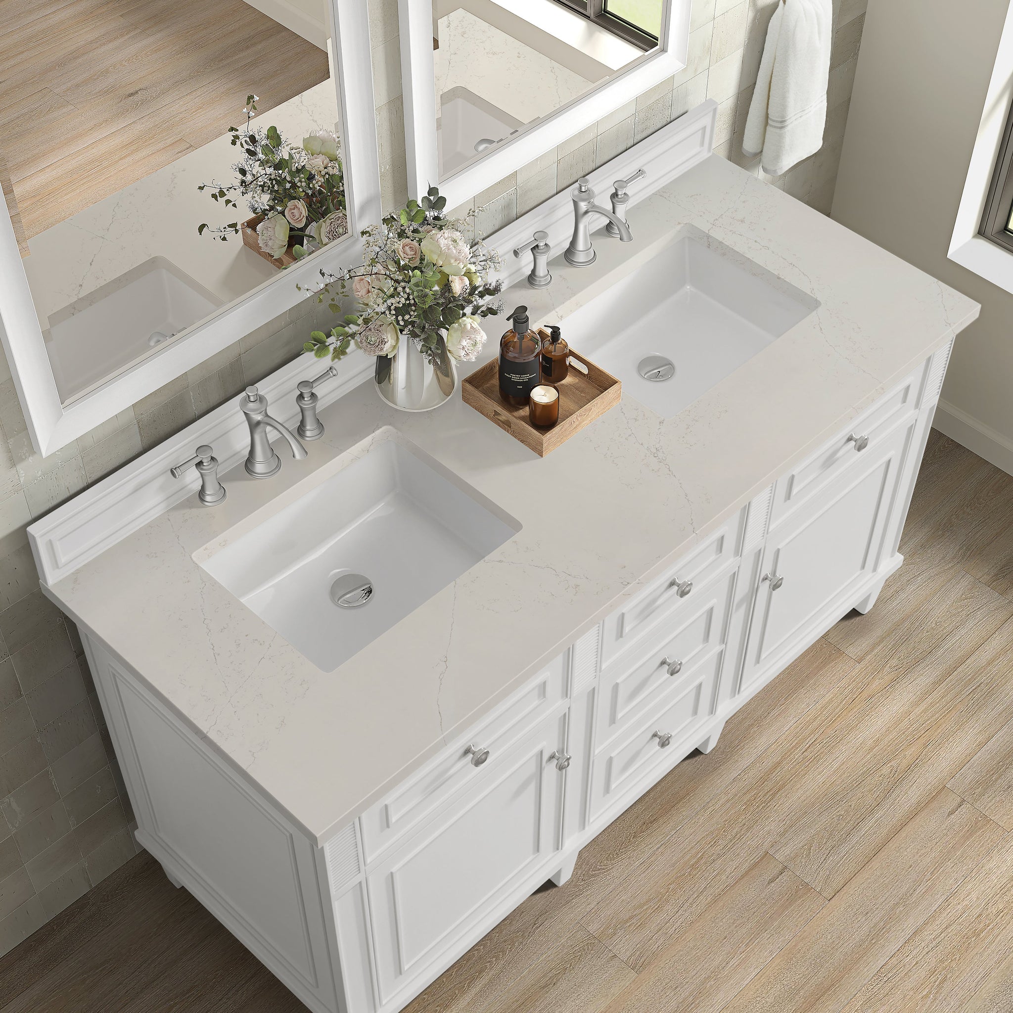James Martin Lorelai 60" Double Bathroom Vanity, Bright White with Siberian countertop