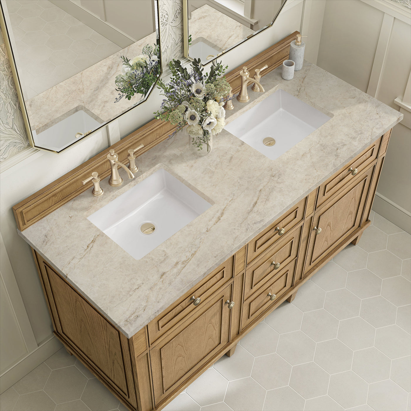James Martin Lorelai 60" Double Bathroom Vanity, Light Natural Oak with Tajnar countertop