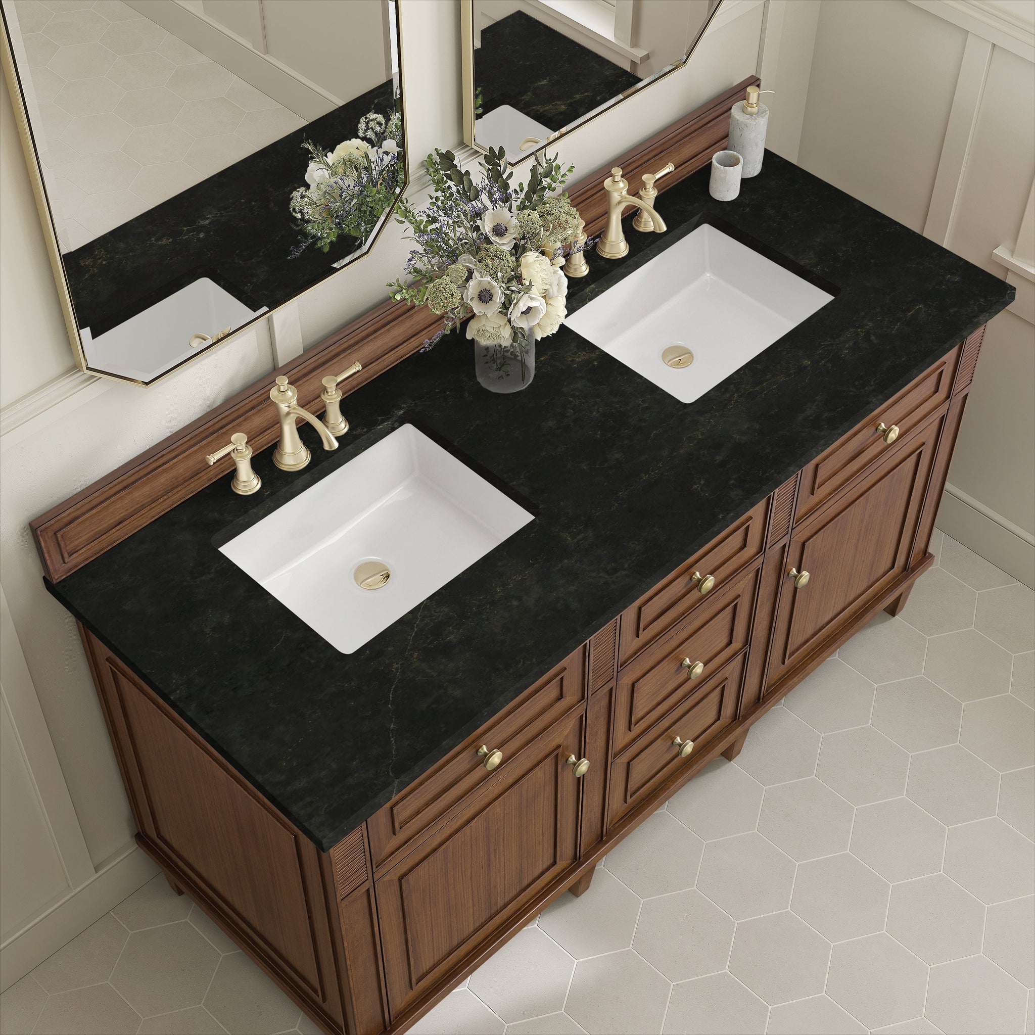 James Martin Lorelai 60" Double Bathroom Vanity, Mid-Century Walnut with Phantome countertop