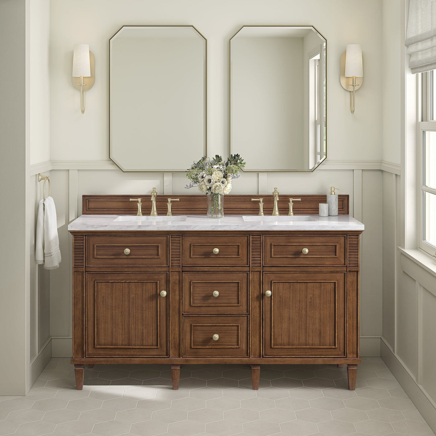 James Martin Lorelai 60" Double Bathroom Vanity, Mid-Century Walnut, cabinet without a countertop