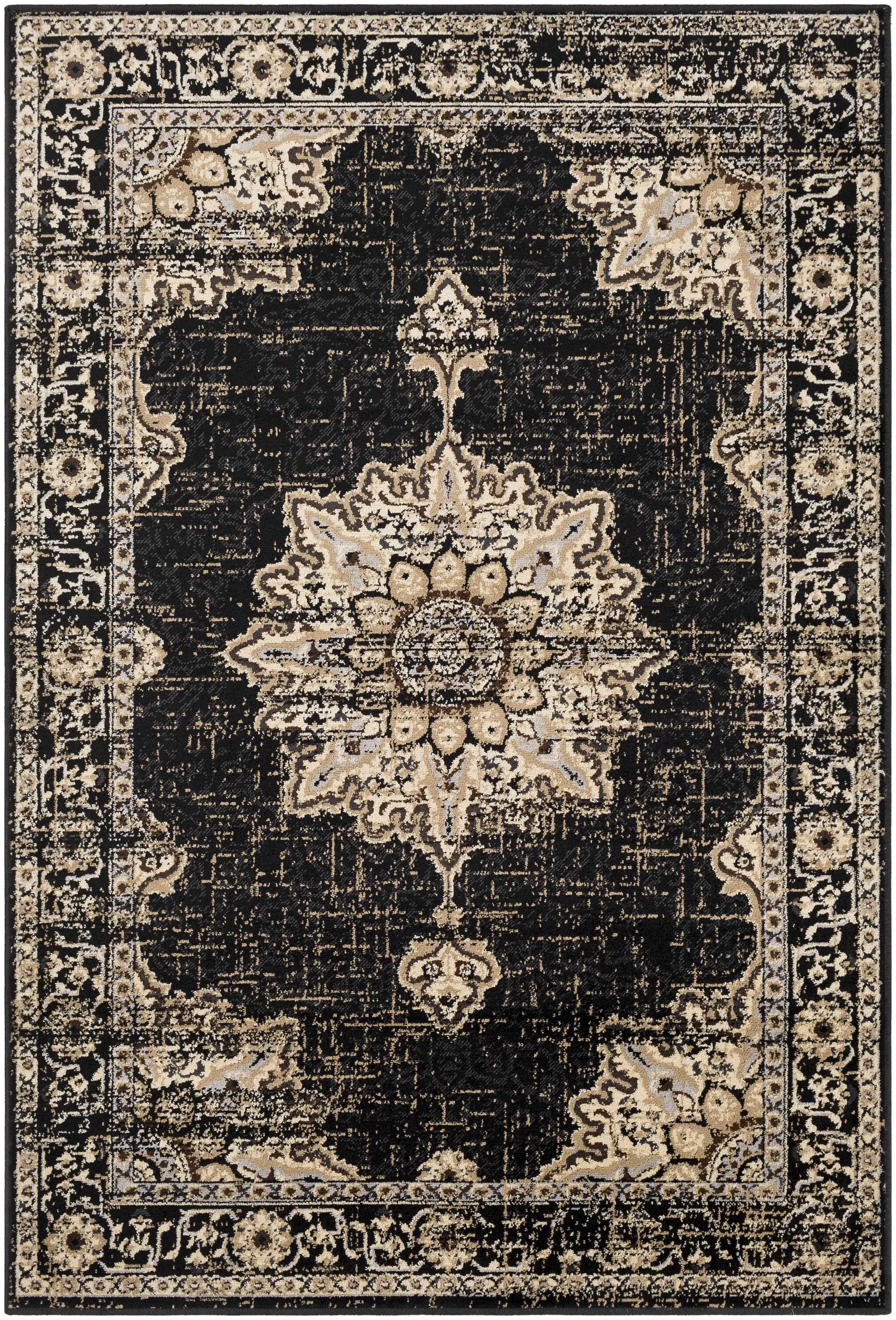 Lostwithiel Black Medallion Rug by Boutique Rugs