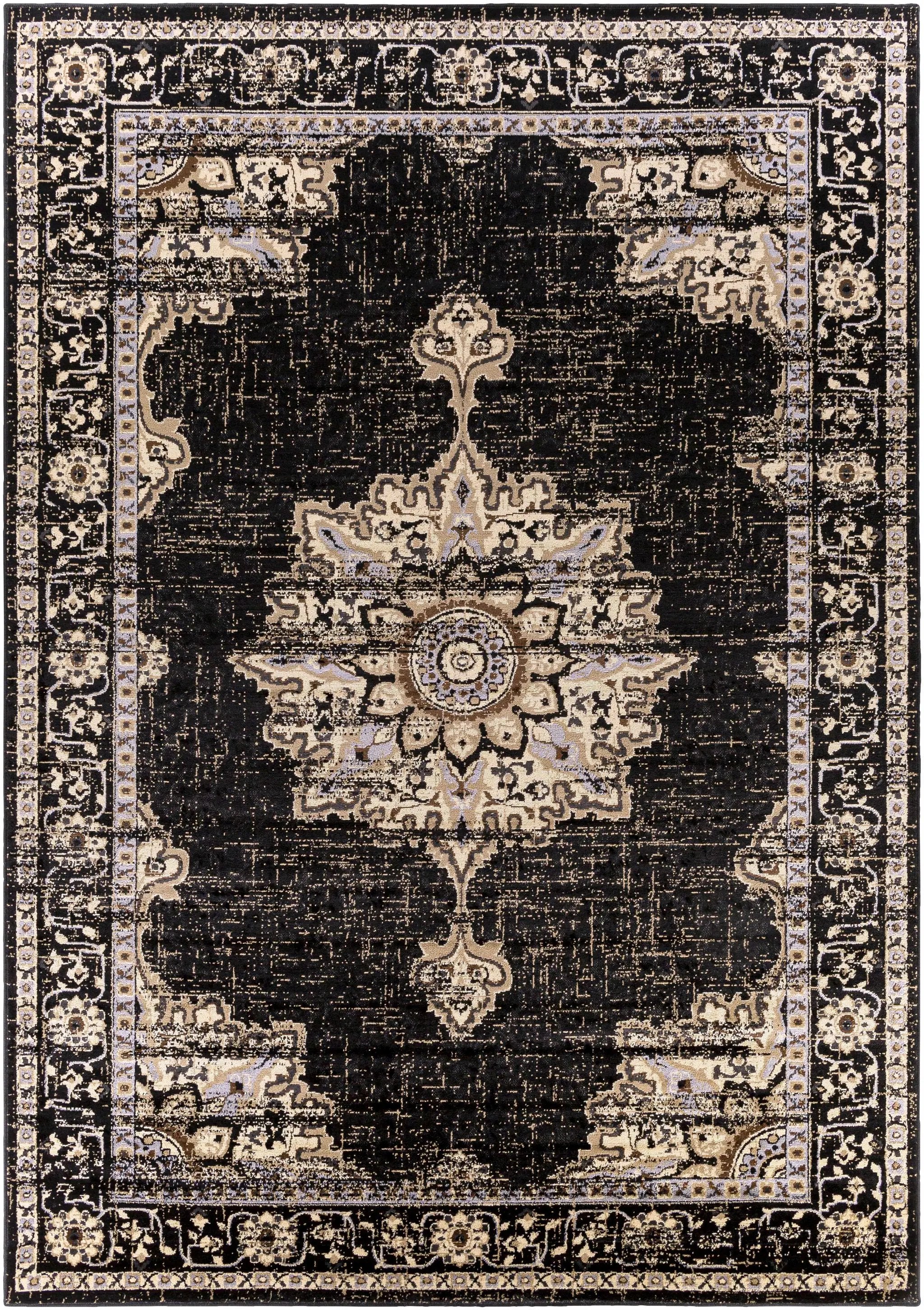 Lostwithiel Black Medallion Rug by Boutique Rugs