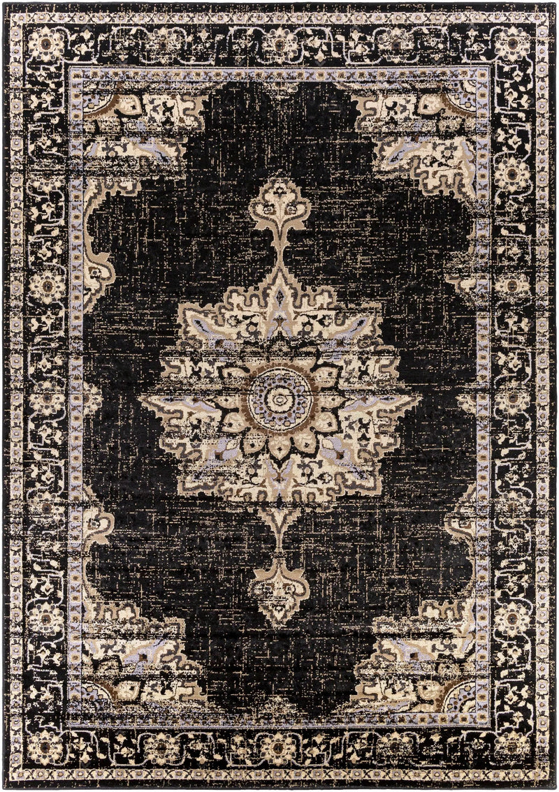 Lostwithiel Black Medallion Rug by Boutique Rugs