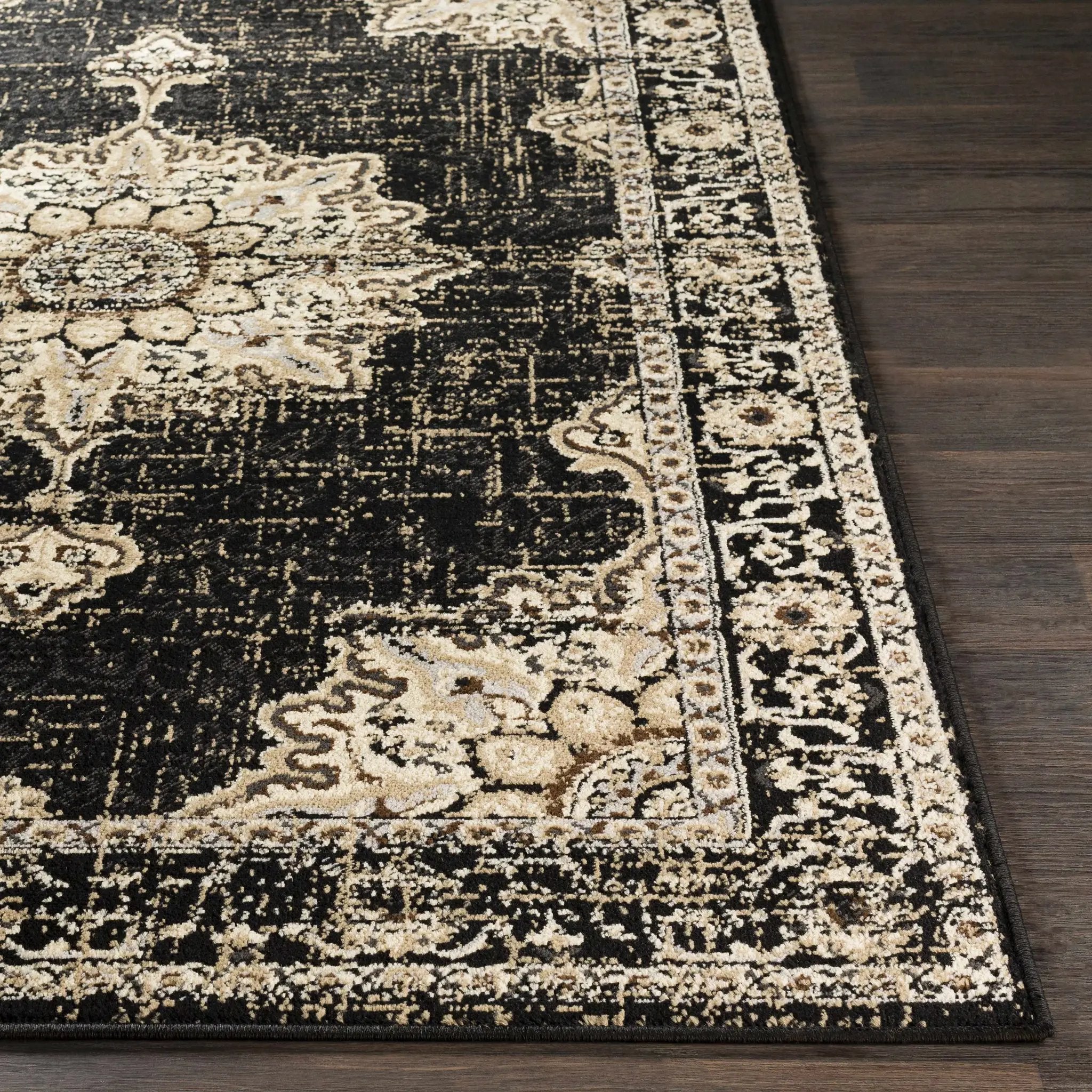 Lostwithiel Black Medallion Rug by Boutique Rugs
