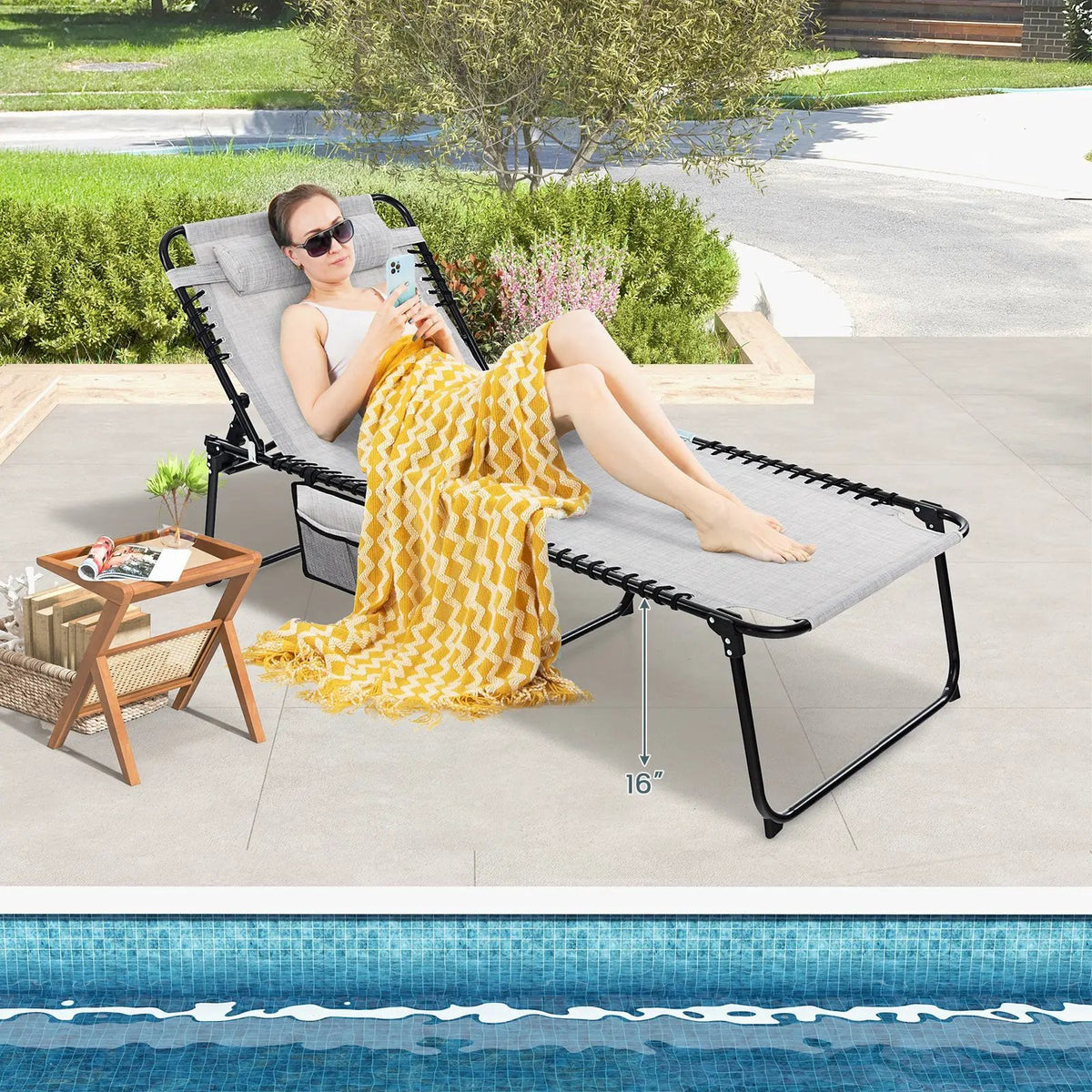 4 Position Folding Lounge Chaise with Adjustable Backrest and Footrest, photo 2 of 9