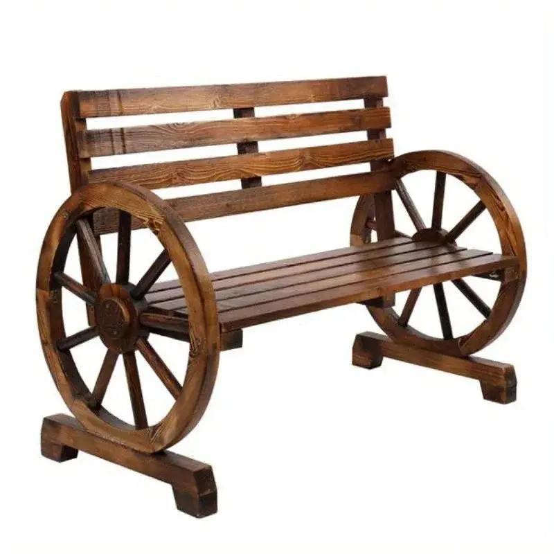 Rustic Wooden Wagon Wheel Garden Bench by House Of Avana