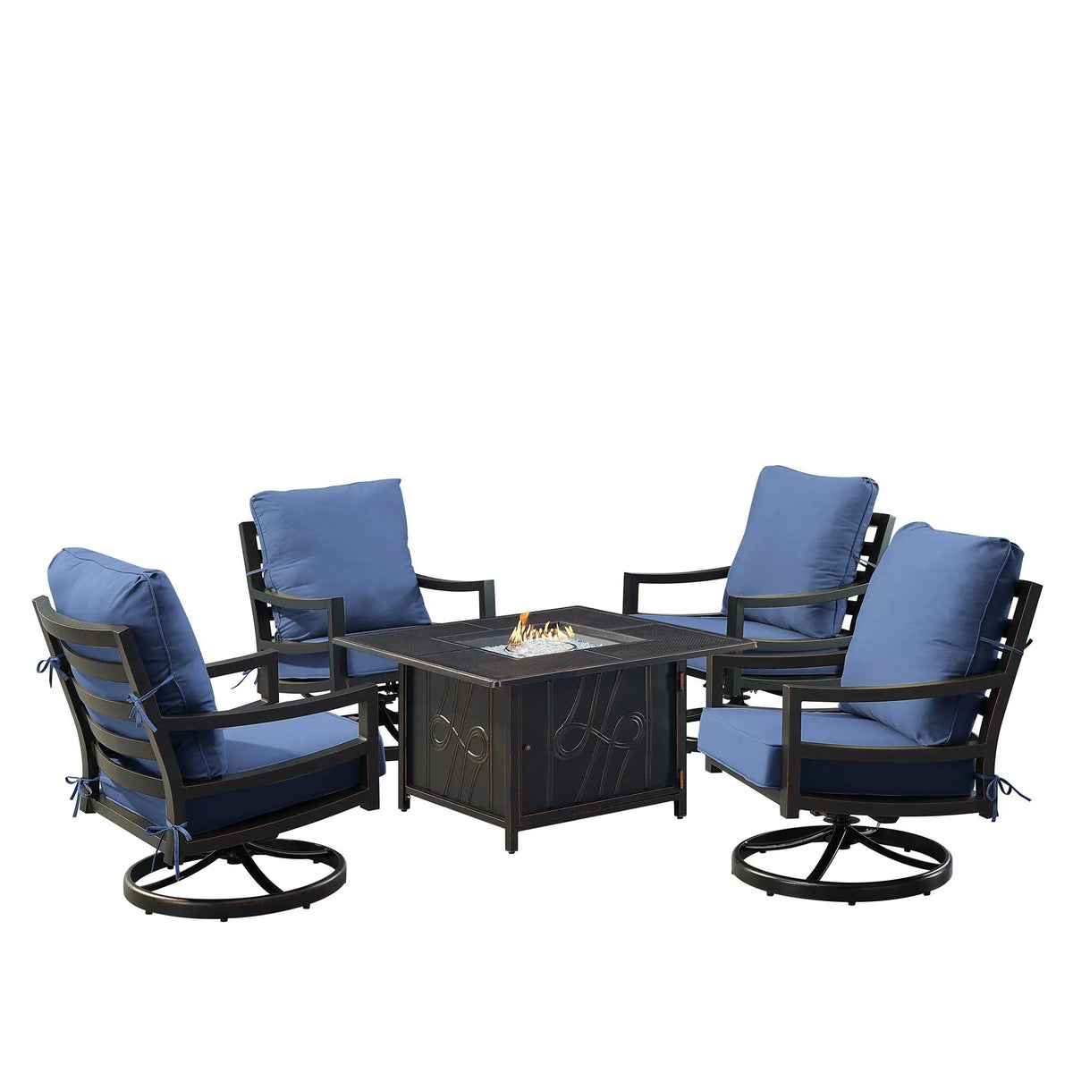 Black Aluminum Fire Table Set with Four Club Chairs by Sharicks