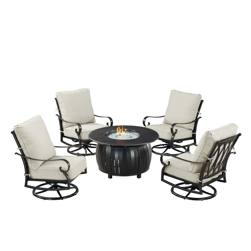 Black Aluminum Fire Table Set with Four Club Chairs by Sharicks