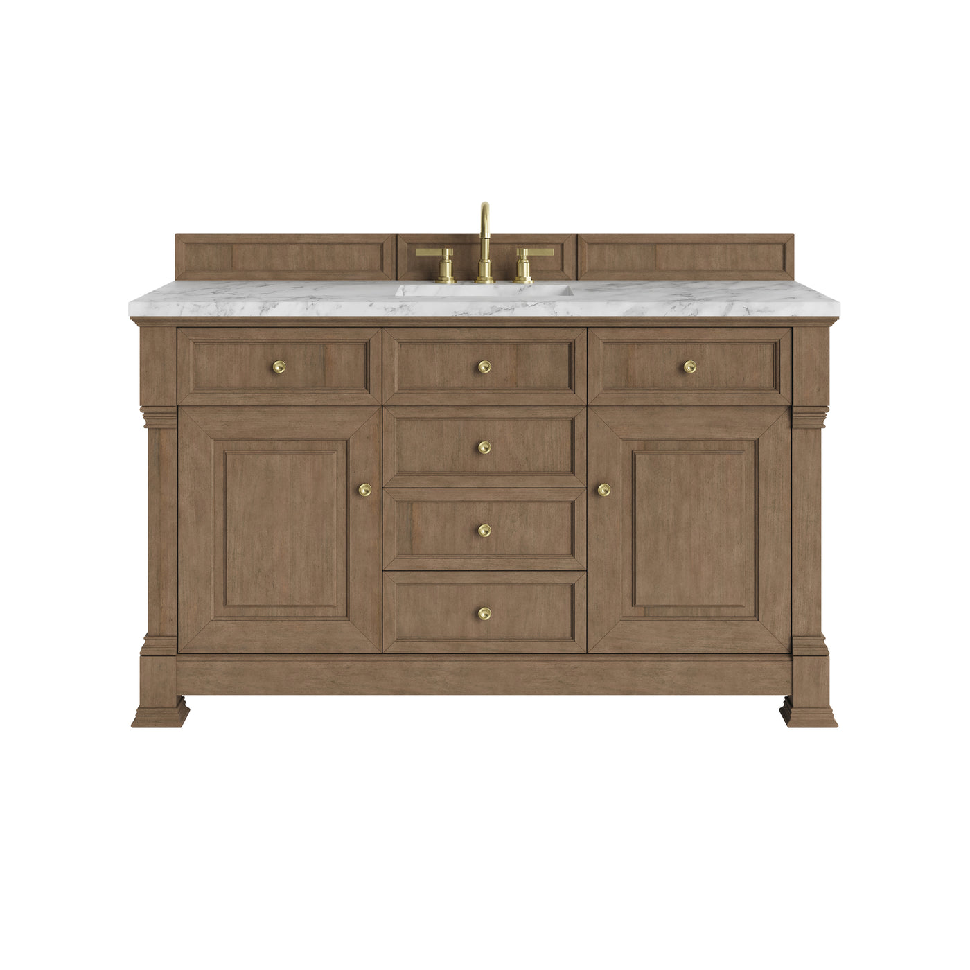 James Martin Brookfield 60" Single Bathroom Vanity, Pecan with Carrara White countertop