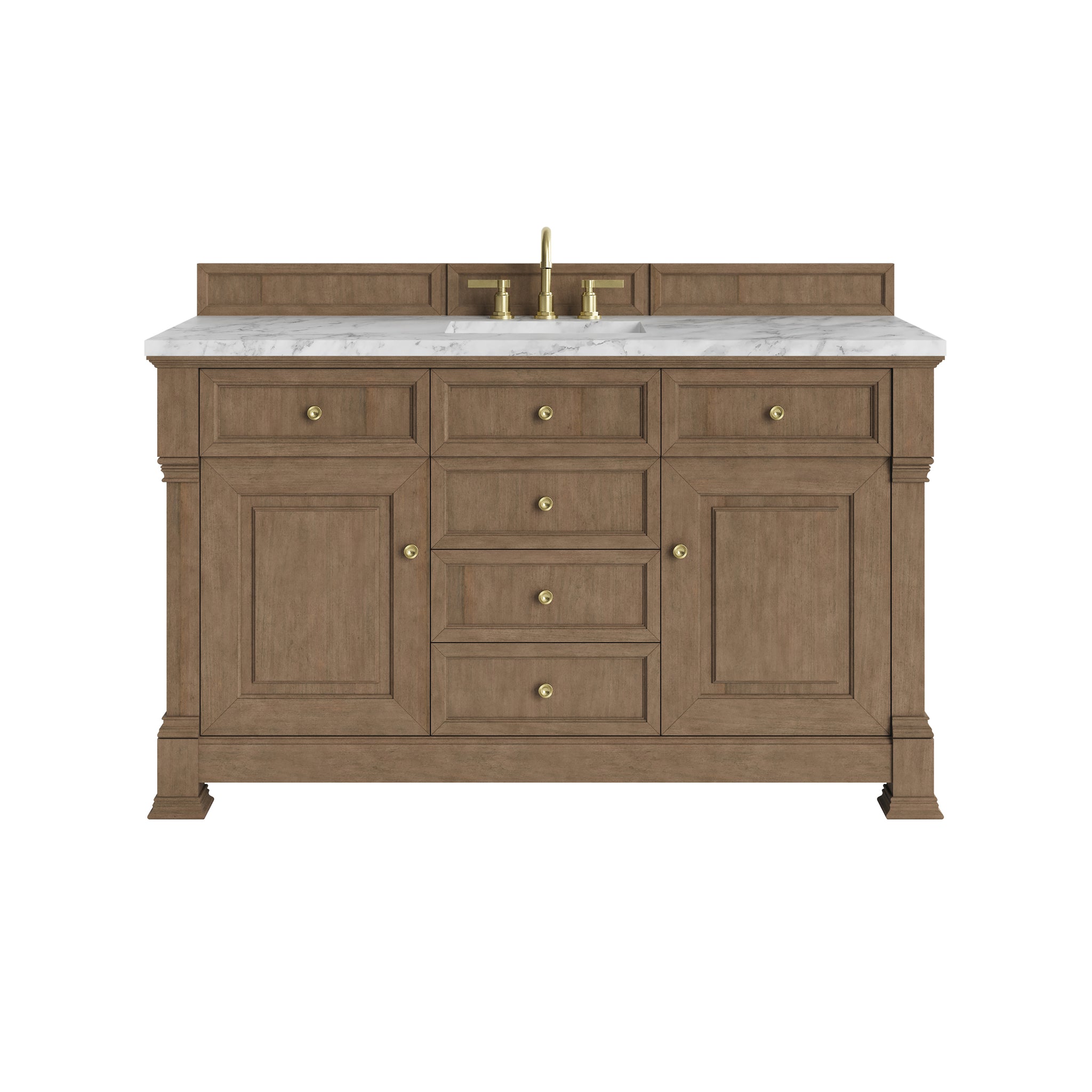James Martin Brookfield 60" Single Bathroom Vanity, Pecan with Carrara White countertop